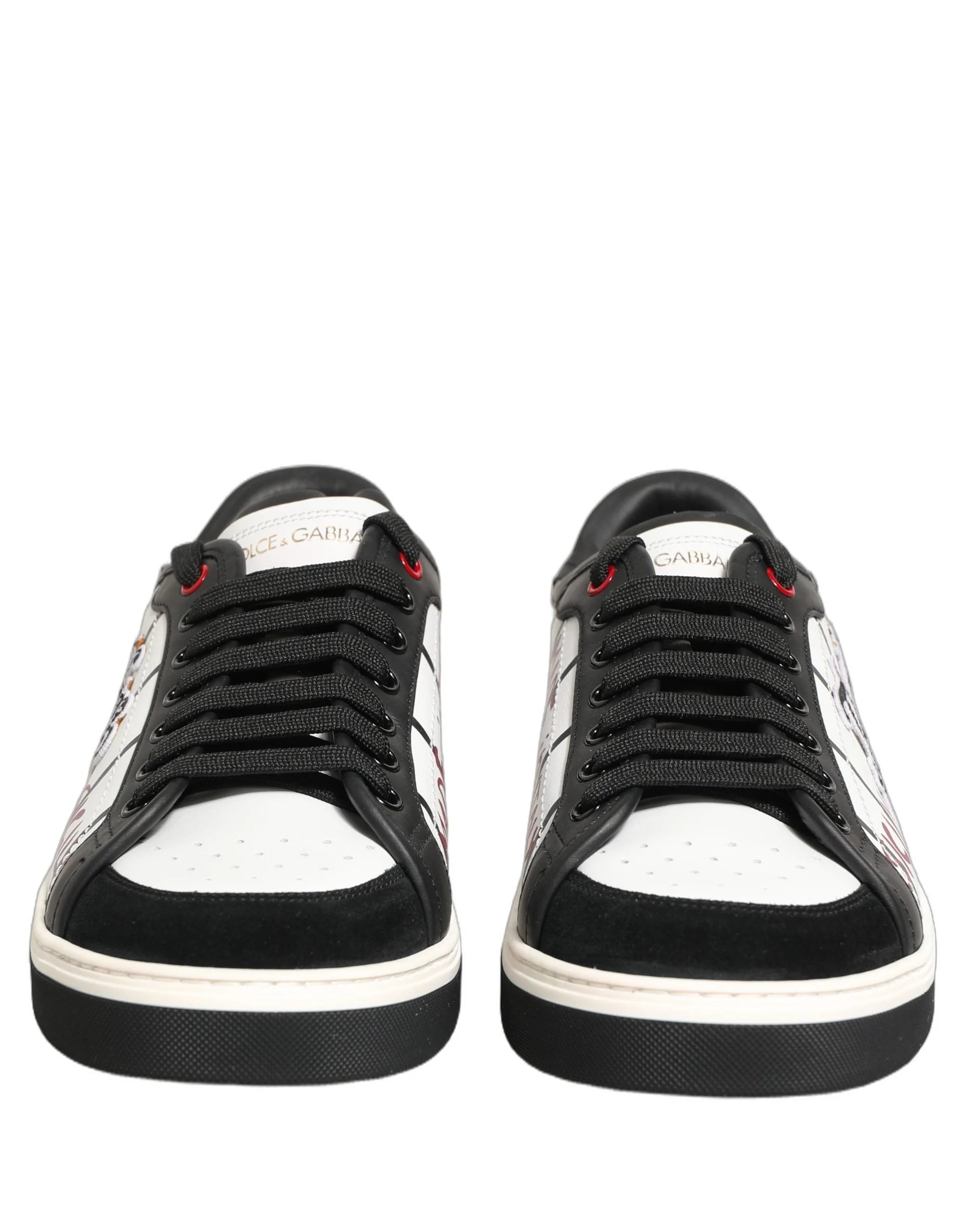 Dolce & Gabbana Zapatillas Deportivas Bajas Con Parche King Logo DG En Cuero Blanco Y Negro