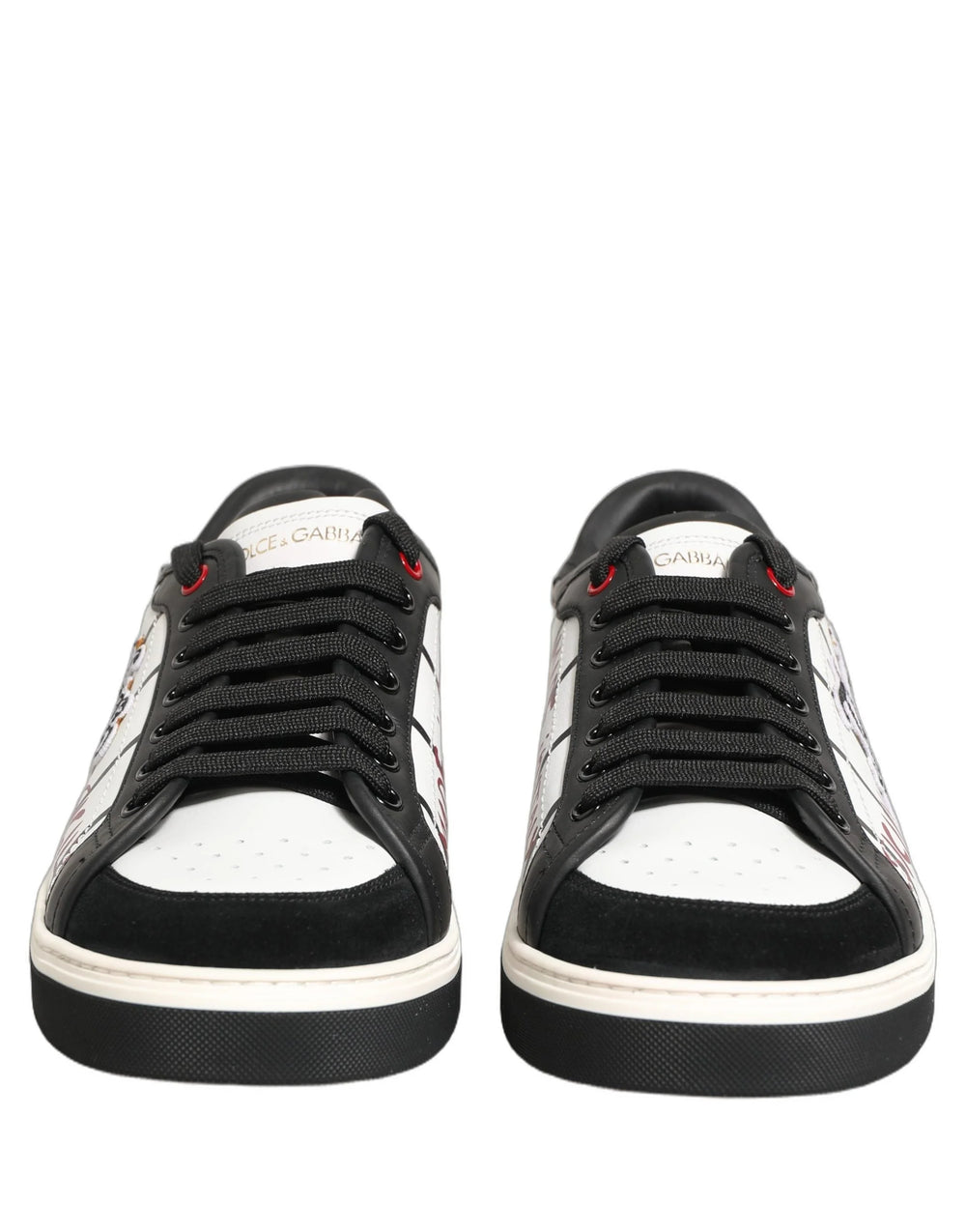 Dolce & Gabbana Zapatillas Deportivas Bajas Con Parche King Logo DG En Cuero Blanco Y Negro