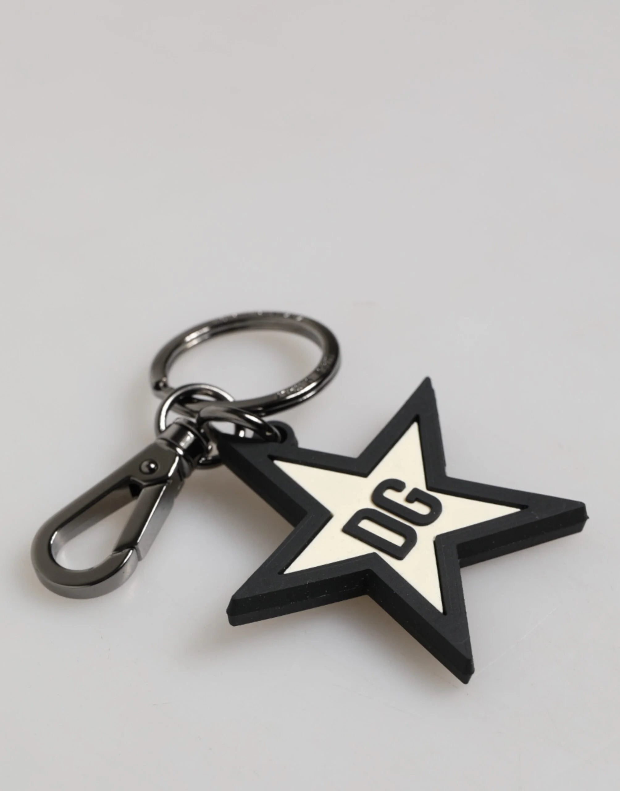 Dolce & Gabbana White Black DG Logo Star Rubber Men’s Keychain Keyring - Keychains