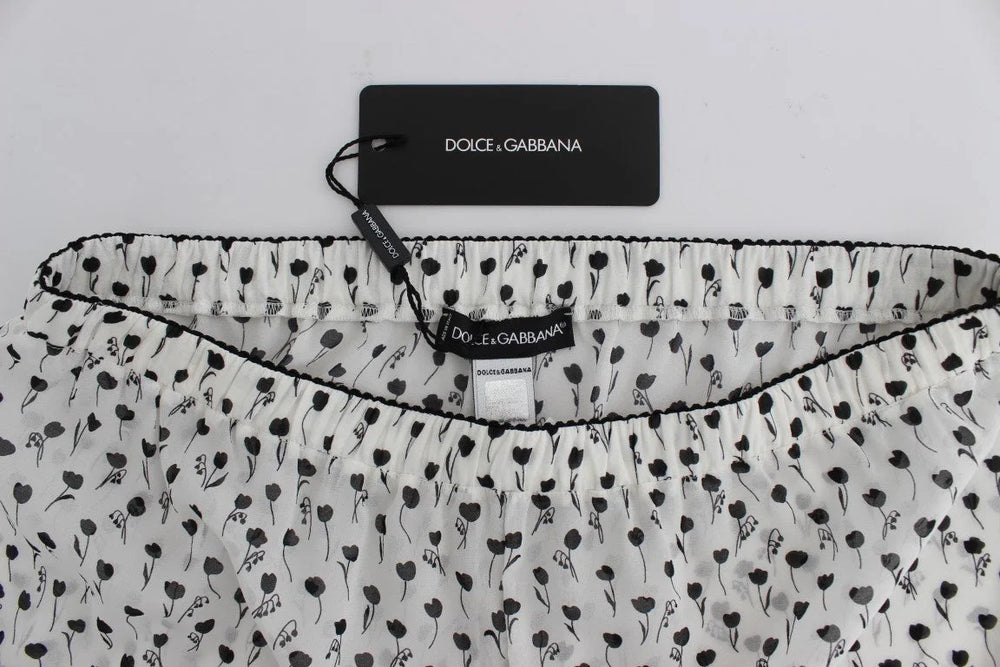 Dolce & Gabbana White Black Floral Lace Silk Sleepwear Shorts - S - Nightgowns