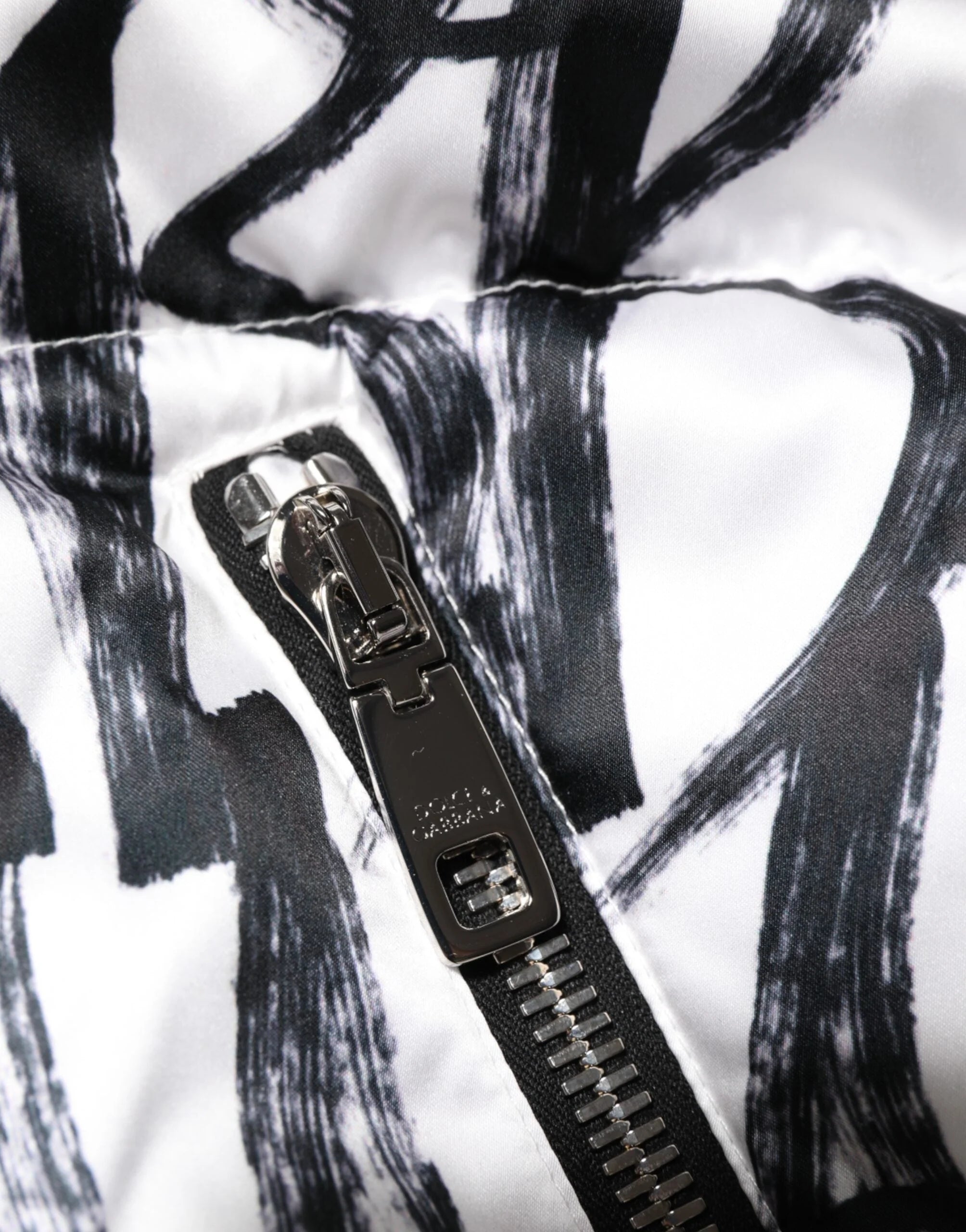 Dolce & Gabbana White Black Graffiti Logo Puffer Bomber Jacket - L - Bomber Jackets