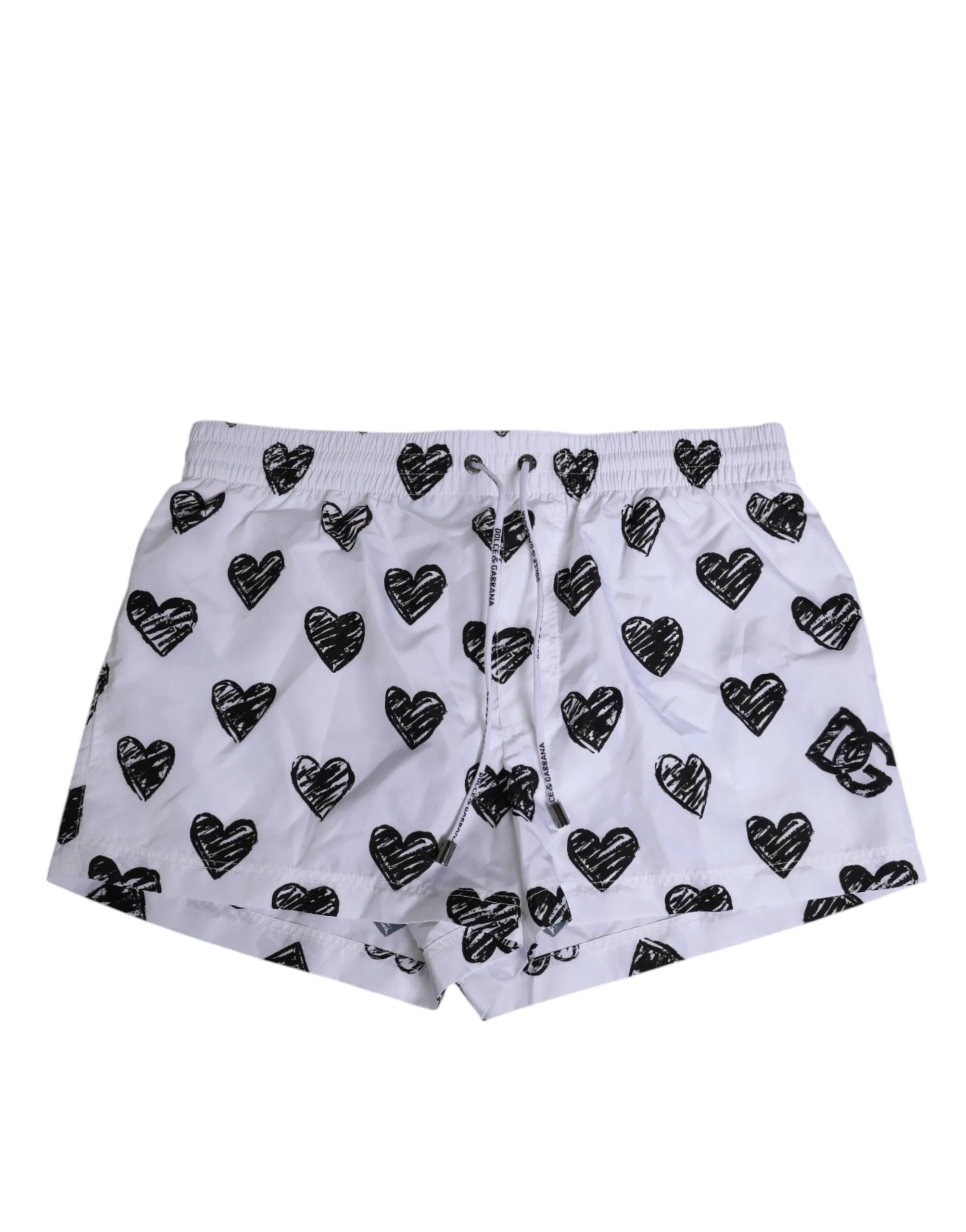 Dolce & Gabbana White Black Heart Print Men Boxer Short Swimwear - IT3 | XS - Swim Boxers