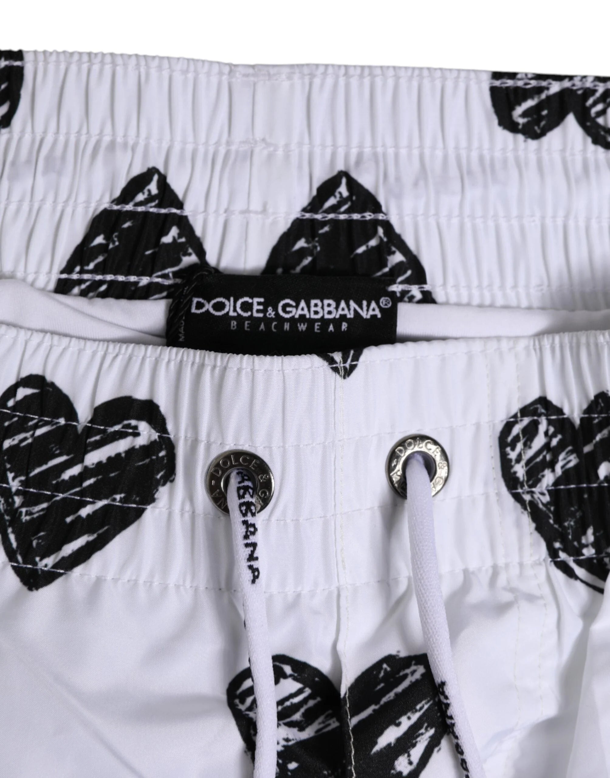 Dolce & Gabbana White Black Heart Print Men Boxer Short Swimwear - IT3 | XS - Swim Boxers