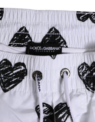 Dolce & Gabbana White Black Heart Print Men Boxer Short Swimwear - IT3 | XS - Swim Boxers