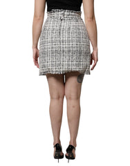 Dolce & Gabbana White Black High Waist Tartan Tweed Mini Skirt - IT42|M - Skirts