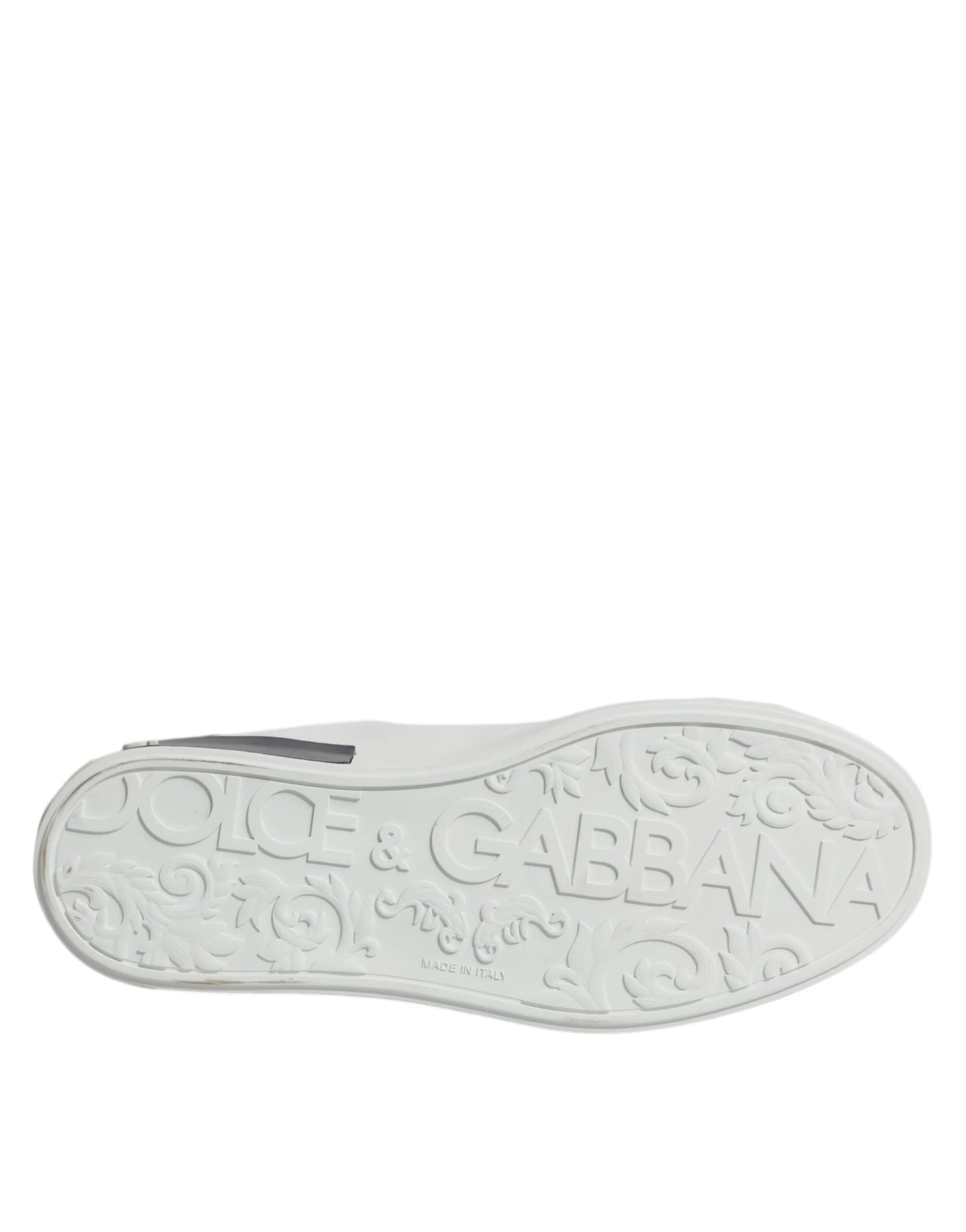 Dolce & Gabbana White Black Leather Portofino Sneakers Shoes - Sneakers
