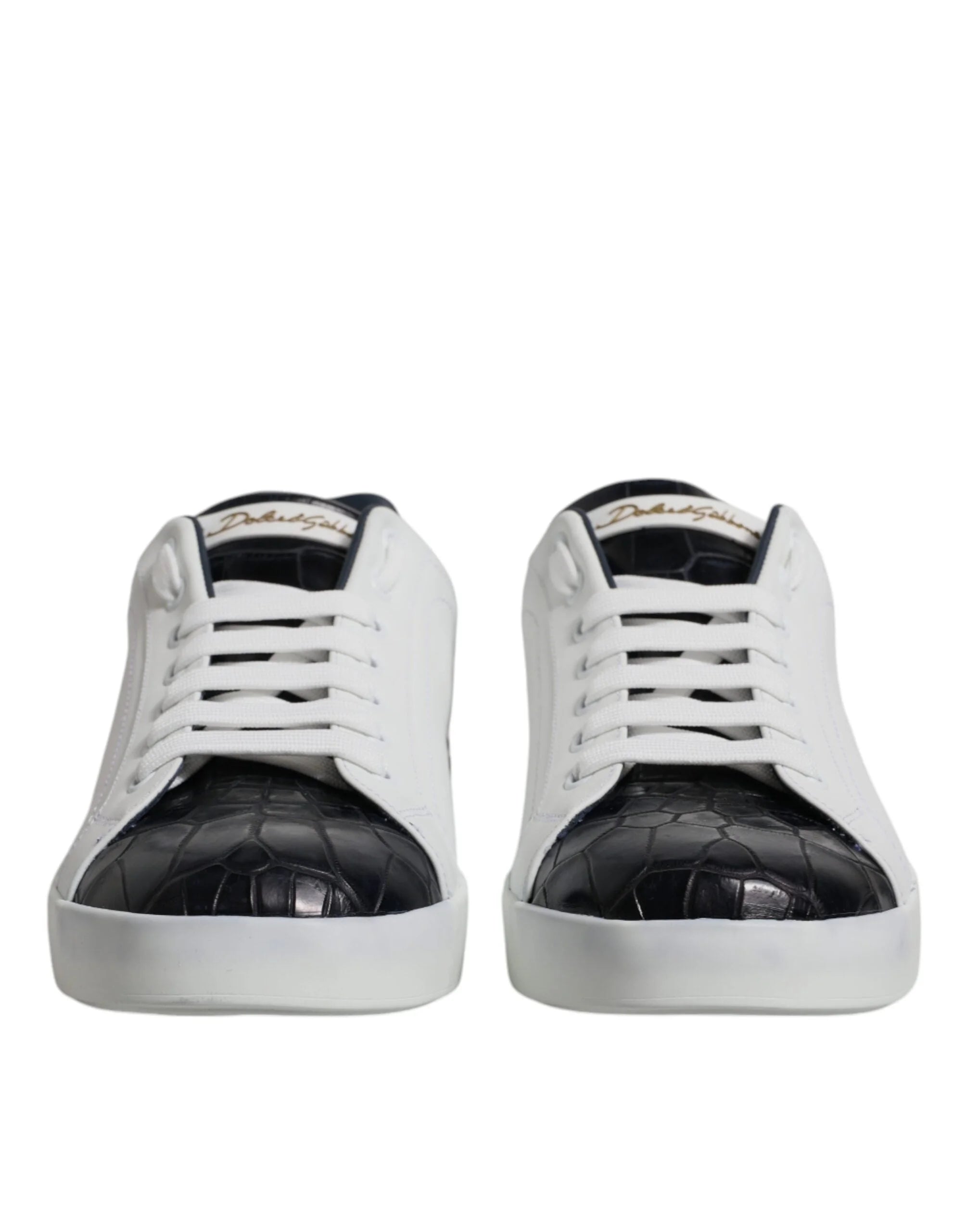 Dolce & Gabbana White Black Leather Portofino Sneakers Shoes - Sneakers