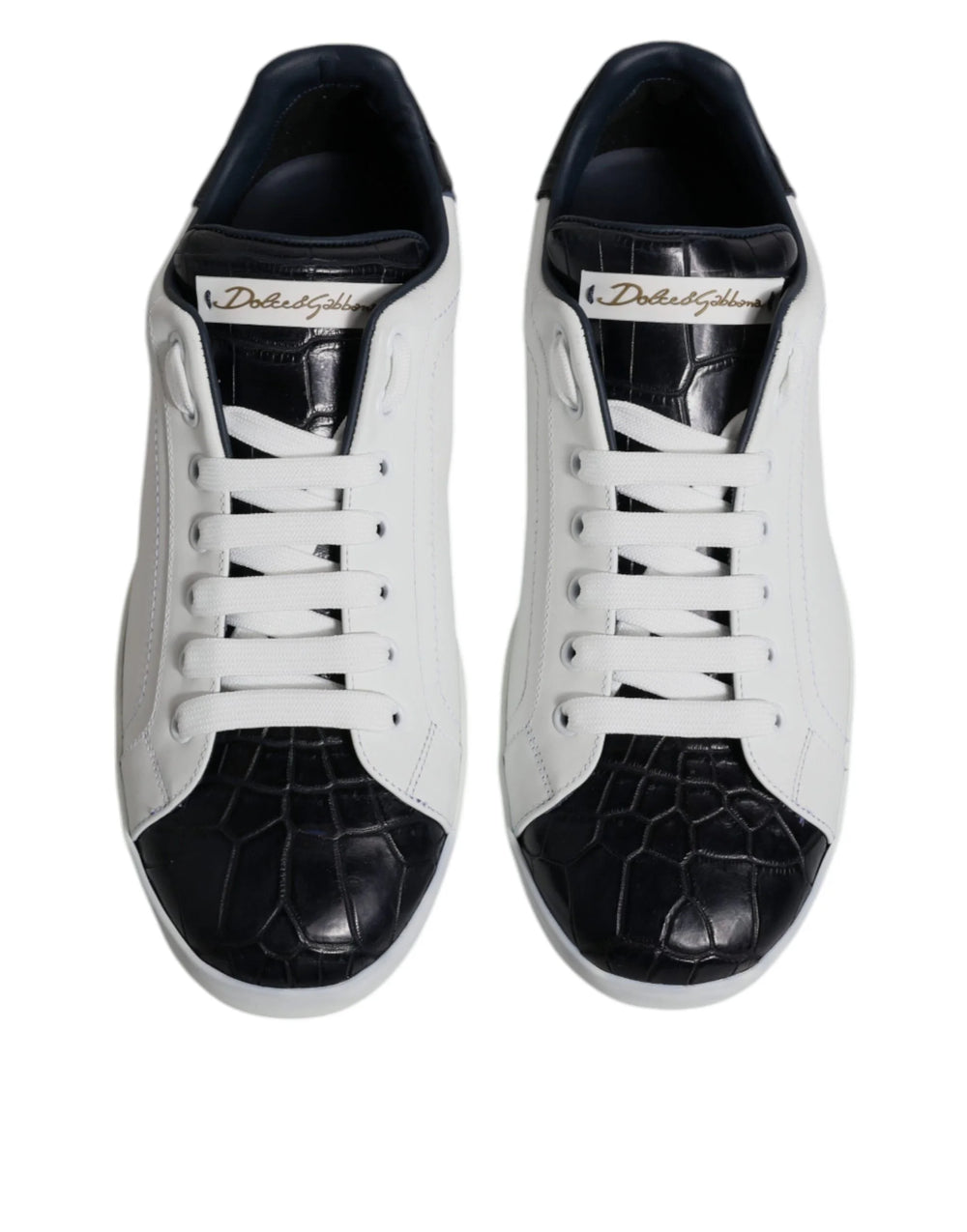 Dolce & Gabbana White Black Leather Portofino Sneakers Shoes - Sneakers