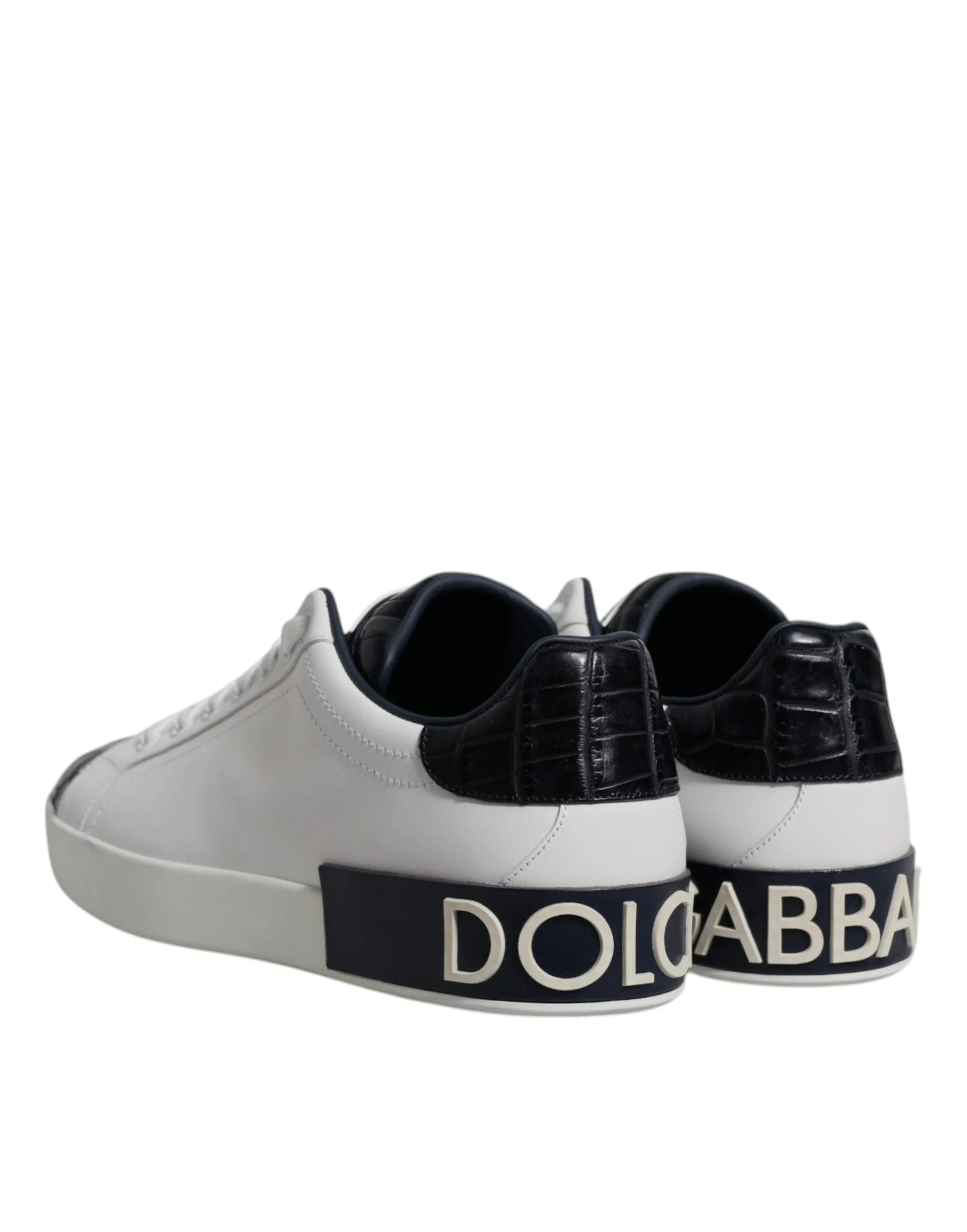 Dolce & Gabbana White Black Leather Portofino Sneakers Shoes - Sneakers