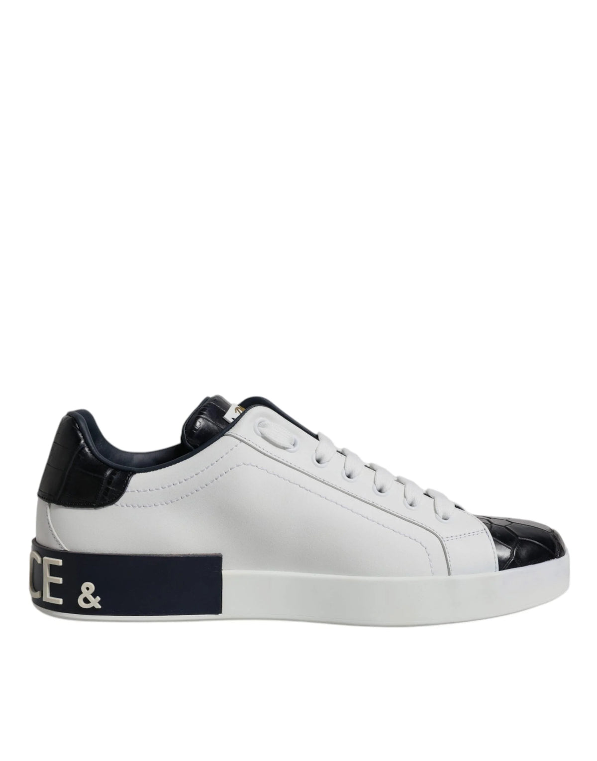 Dolce & Gabbana White Black Leather Portofino Sneakers Shoes - Sneakers