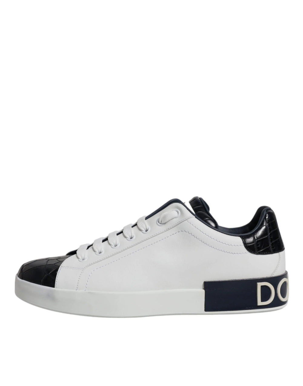 Dolce & Gabbana White Black Leather Portofino Sneakers Shoes - Sneakers