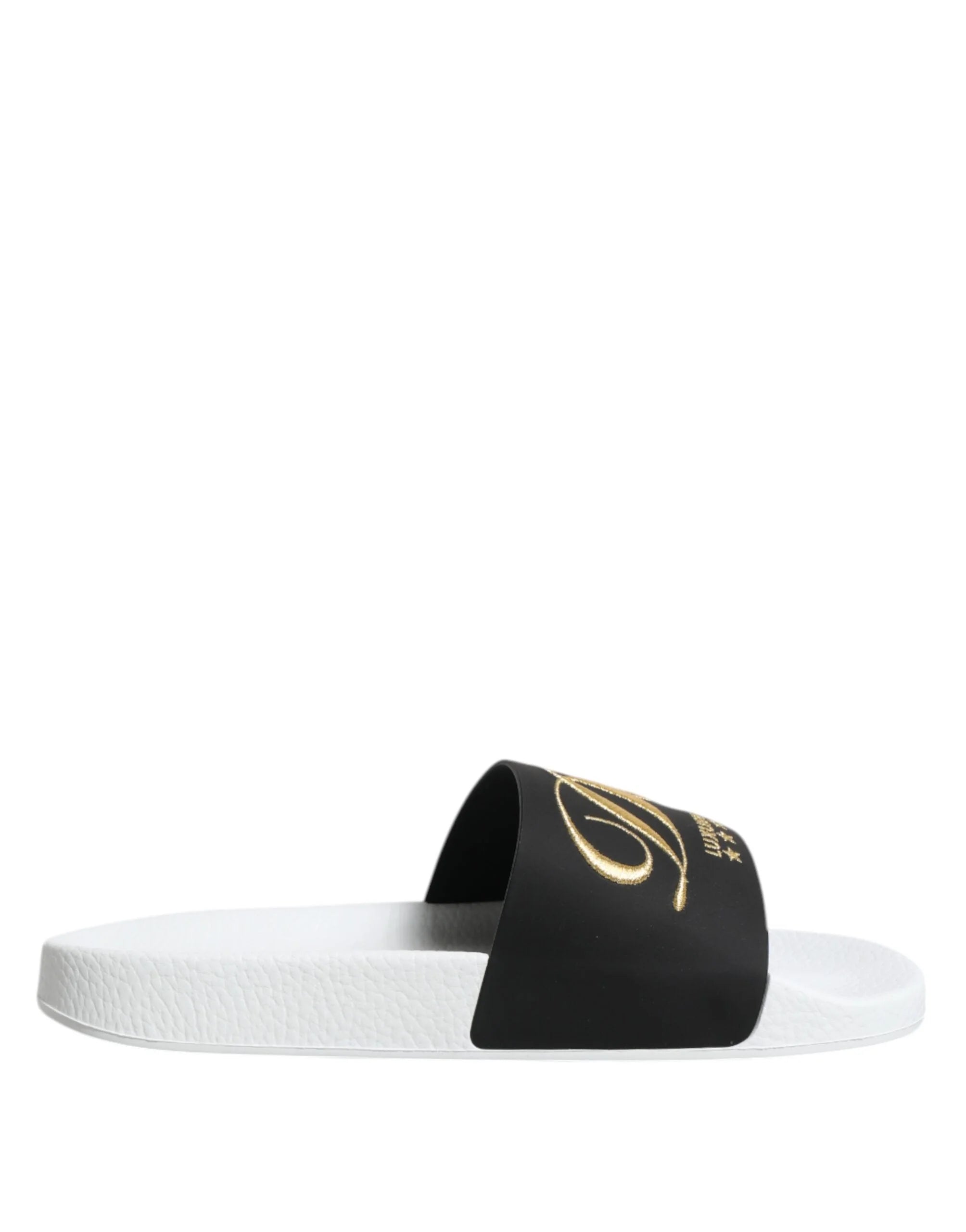 Dolce & Gabbana White Black Leather Sandals Beachwear Shoes - Sandals