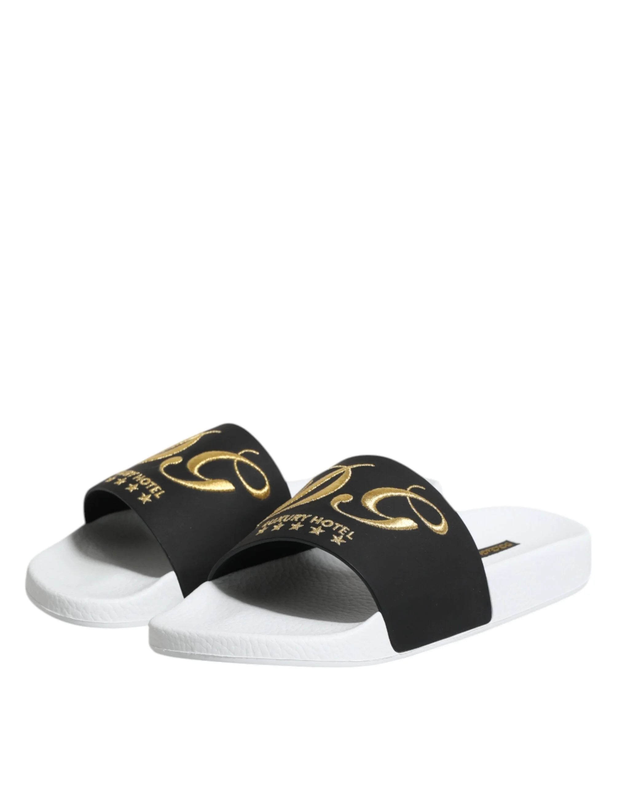 Dolce & Gabbana White Black Leather Sandals Beachwear Shoes - Sandals