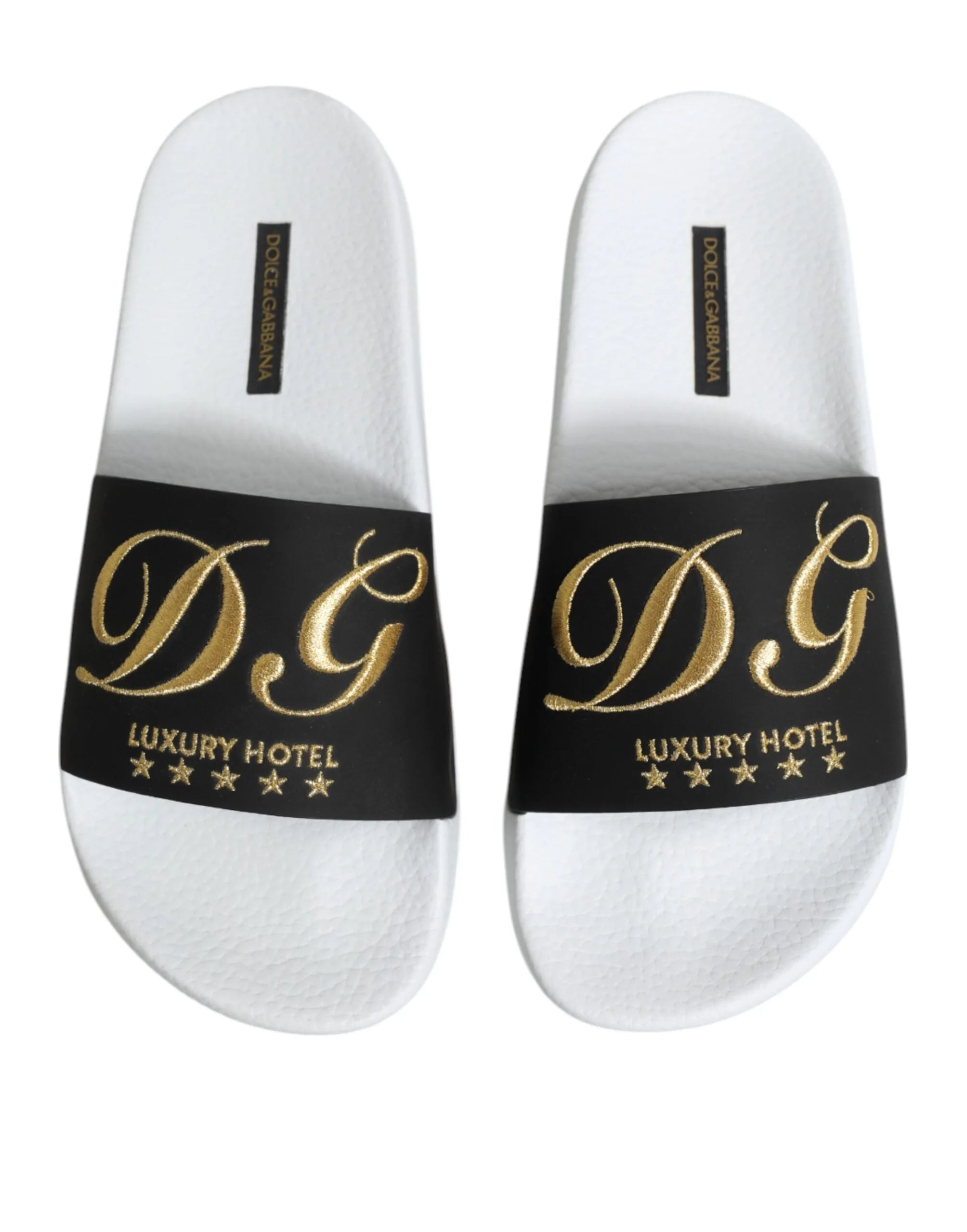 Dolce & Gabbana White Black Leather Sandals Beachwear Shoes - Sandals