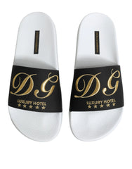 Dolce & Gabbana White Black Leather Sandals Beachwear Shoes - Sandals
