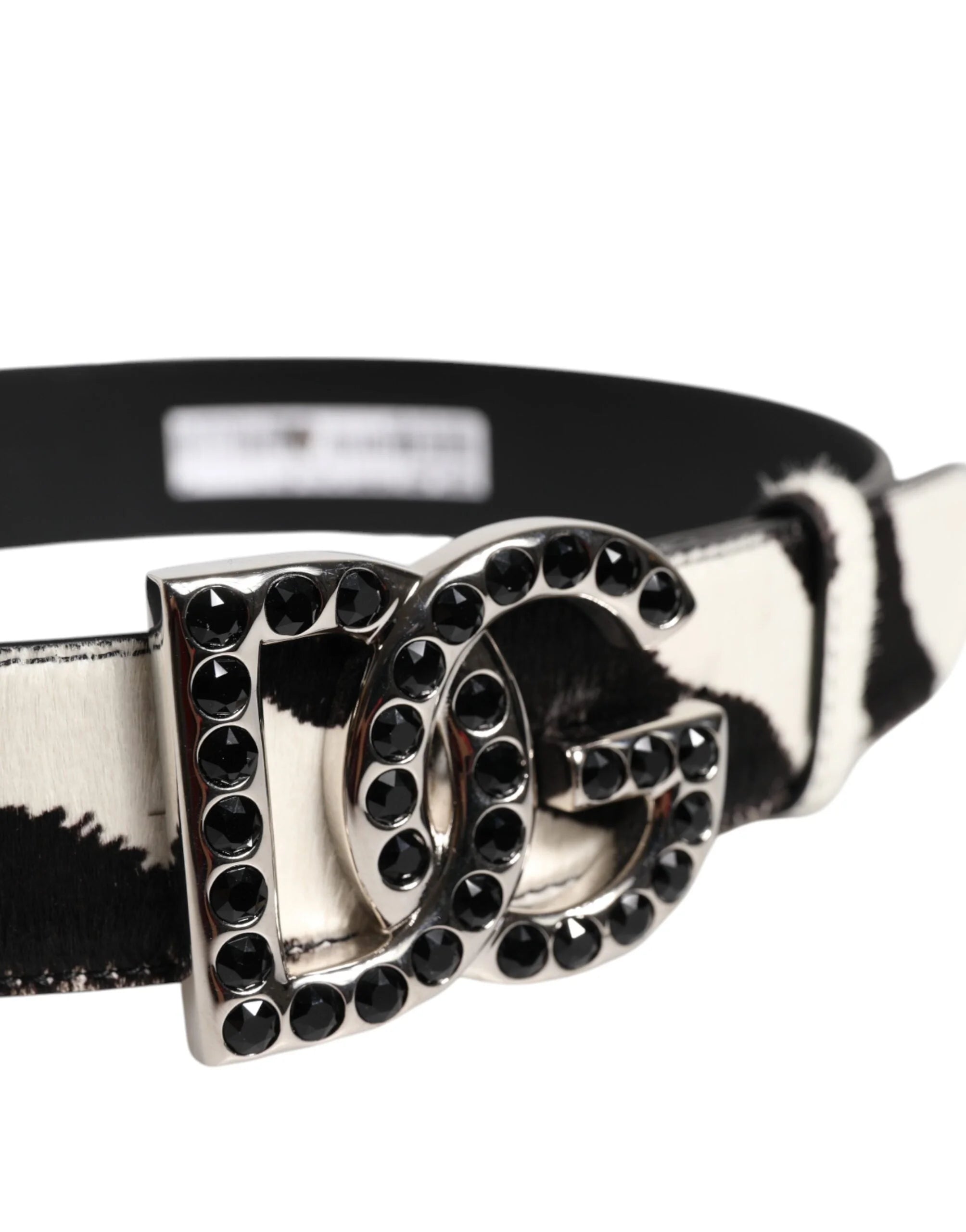 Dolce & Gabbana White Black Leather Zebra DG Crystal Buckle Belt - 75 cm / 29,5 Inches - Belts