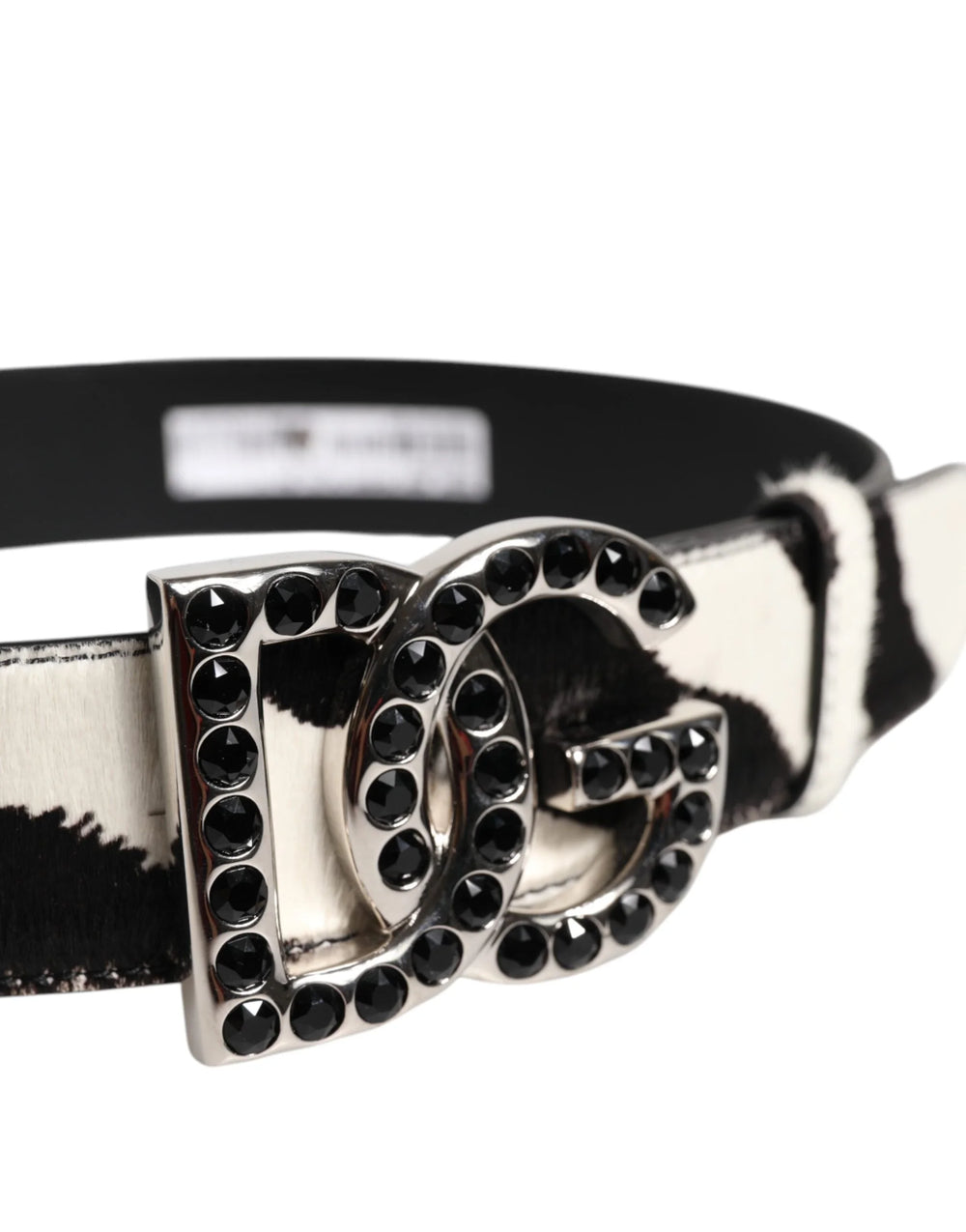 Dolce & Gabbana White Black Leather Zebra DG Crystal Buckle Belt - 75 cm / 29,5 Inches - Belts