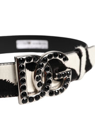 Dolce & Gabbana White Black Leather Zebra DG Crystal Buckle Belt - 75 cm / 29,5 Inches - Belts