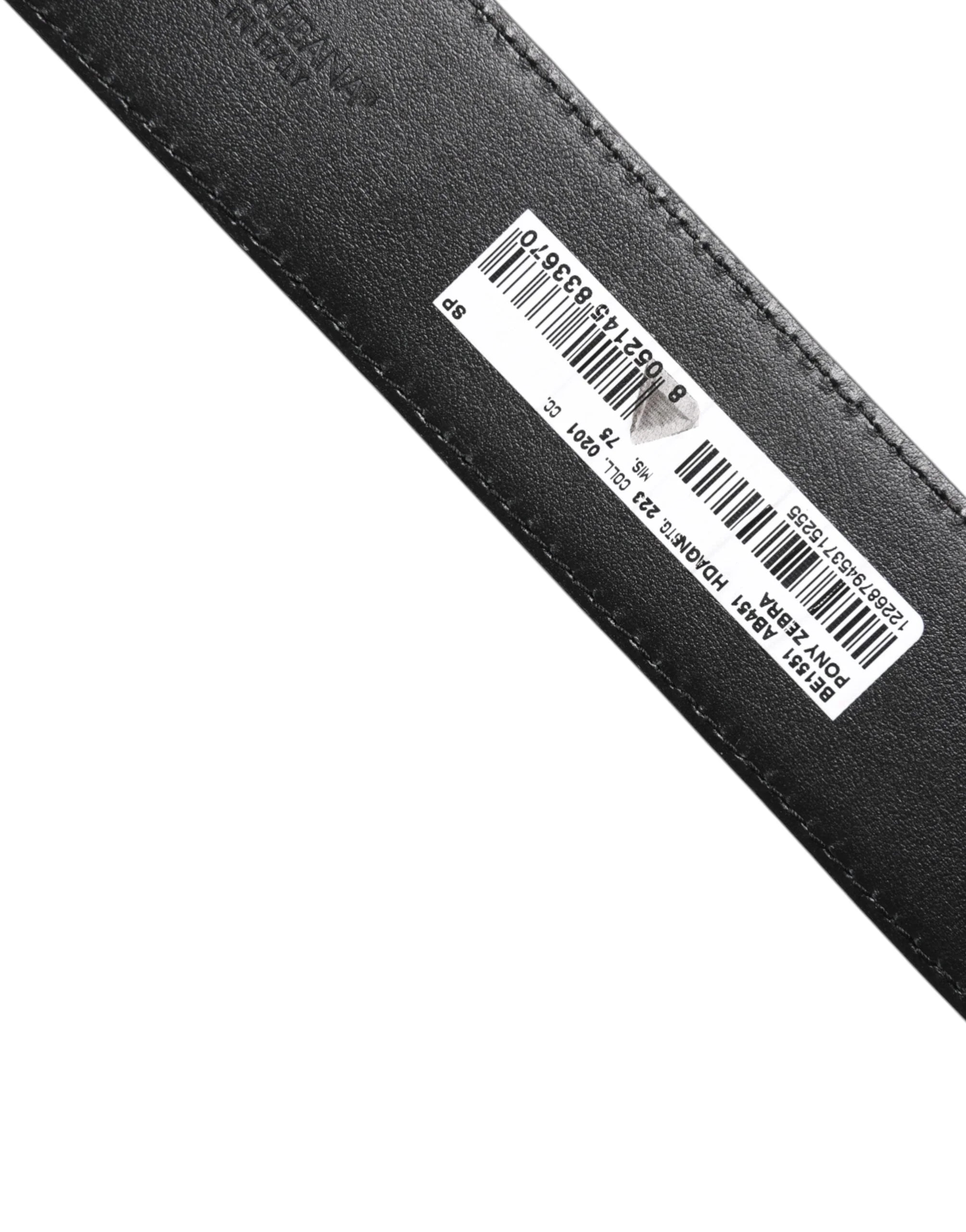 Dolce & Gabbana White Black Leather Zebra DG Crystal Buckle Belt - 75 cm / 29,5 Inches - Belts