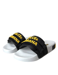 Dolce & Gabbana White Black Logo Beachwear Flats Sandals Shoes - EU36/US5.5 - Sandals