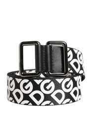 Dolce & Gabbana White Black Logo Leather Metal Buckle Belt
