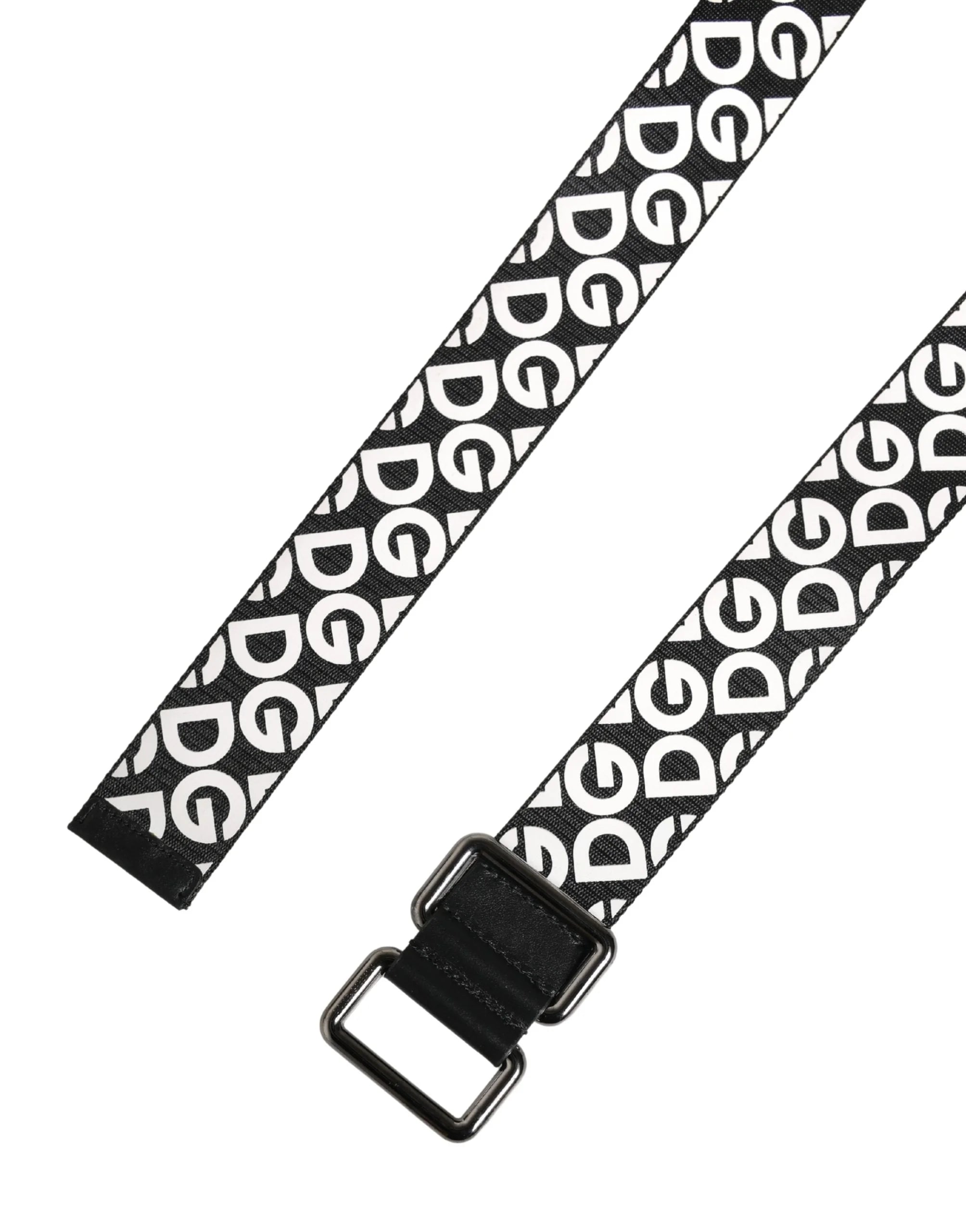 Dolce & Gabbana White Black Logo Leather Metal Buckle Belt