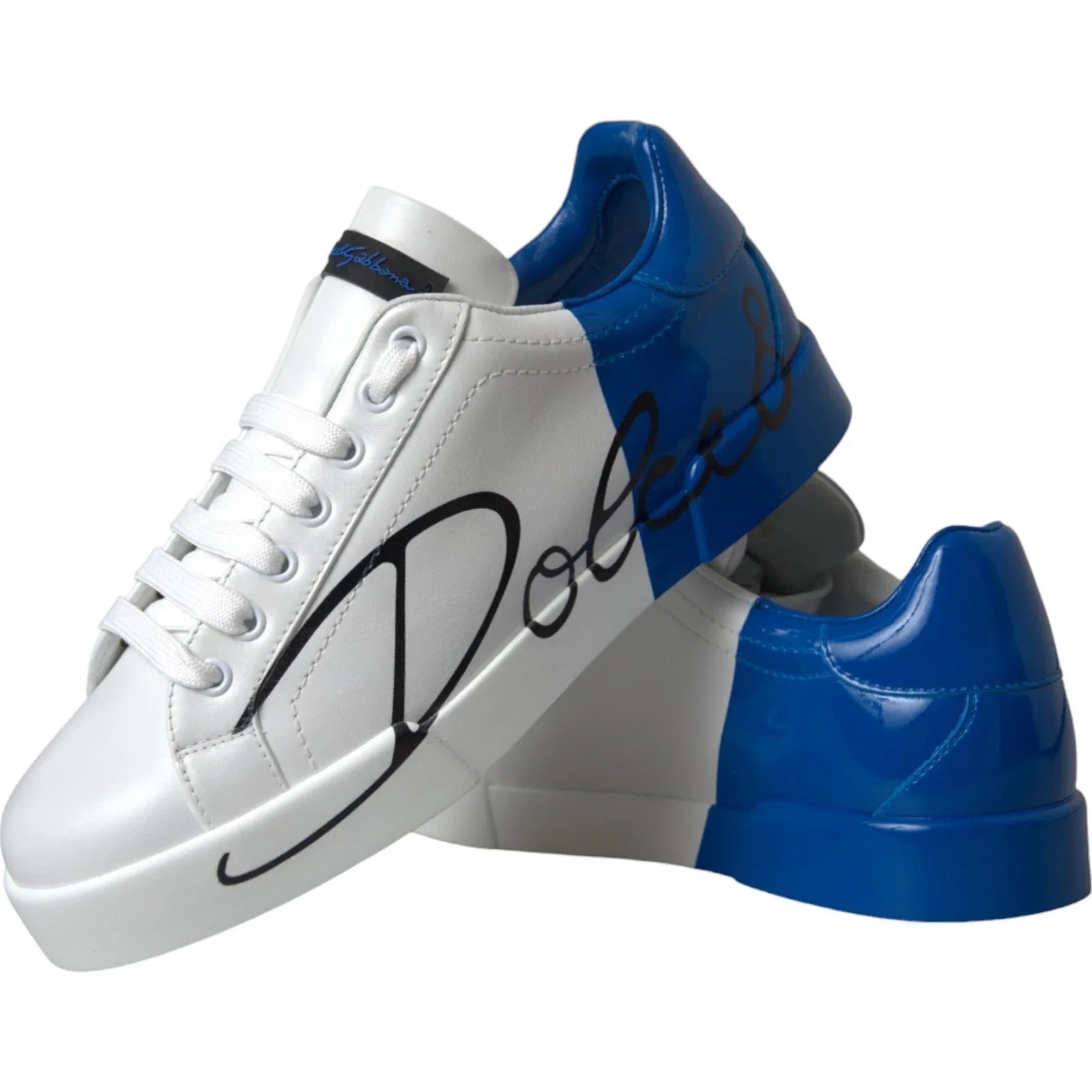 Dolce & Gabbana White Black Logo Low Top Leather Sneakers Shoes - EU39/US6