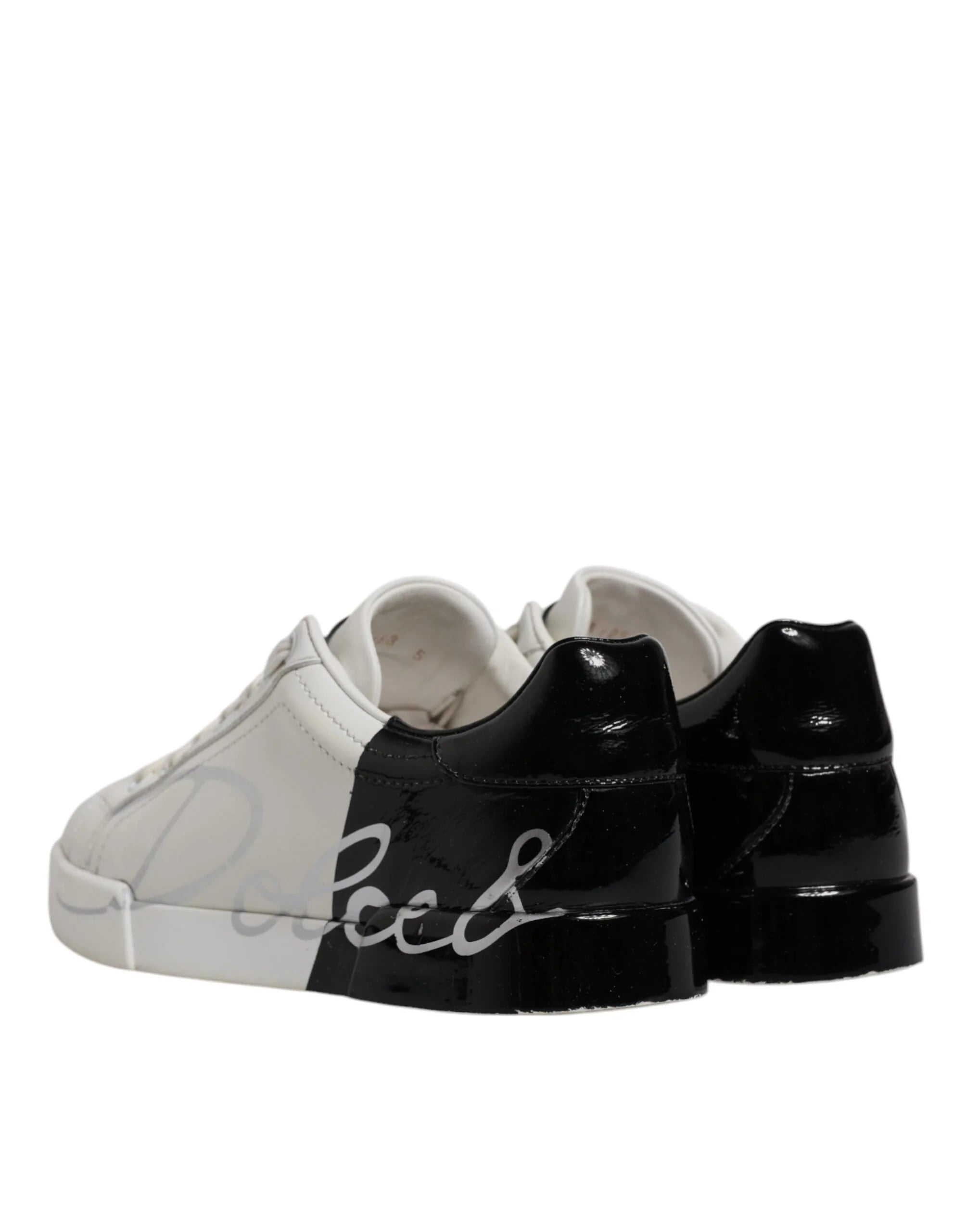 Dolce & Gabbana White Black Logo Portofino Men Sneaker Shoes - EU39.5/US6.5 - Sneakers