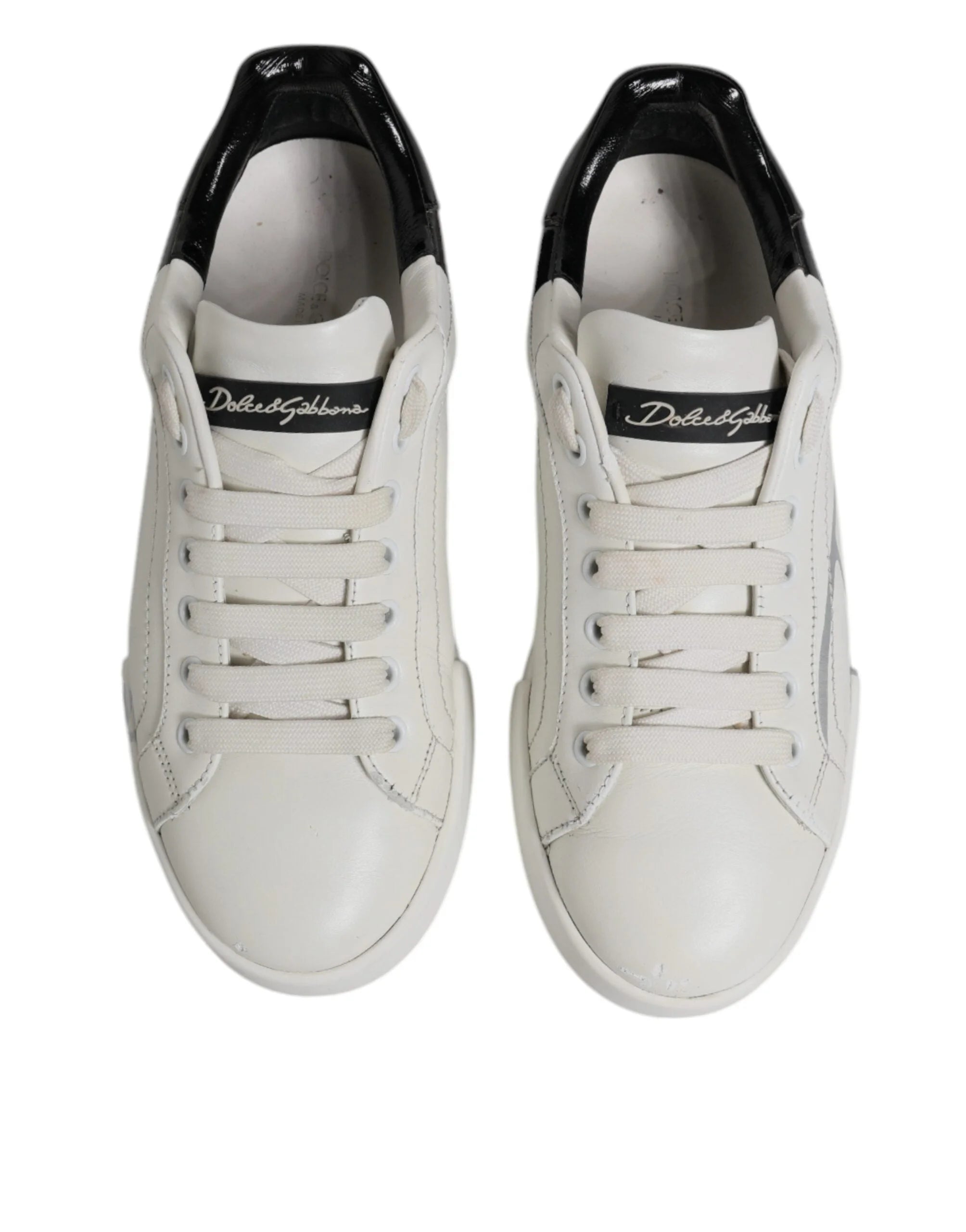 Dolce & Gabbana White Black Logo Portofino Men Sneaker Shoes - EU39.5/US6.5 - Sneakers