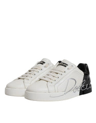 Dolce & Gabbana White Black Logo Portofino Men Sneaker Shoes - EU39.5/US6.5 - Sneakers