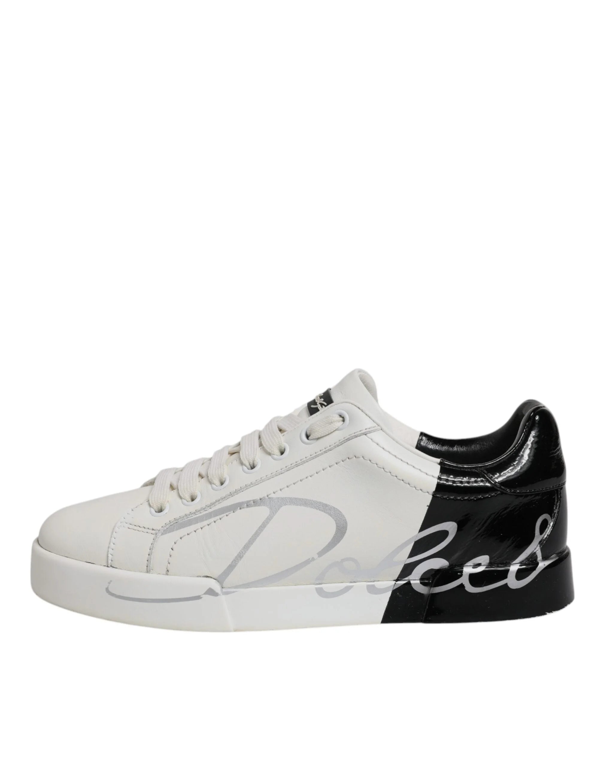 Dolce & Gabbana White Black Logo Portofino Men Sneaker Shoes - EU39.5/US6.5 - Sneakers