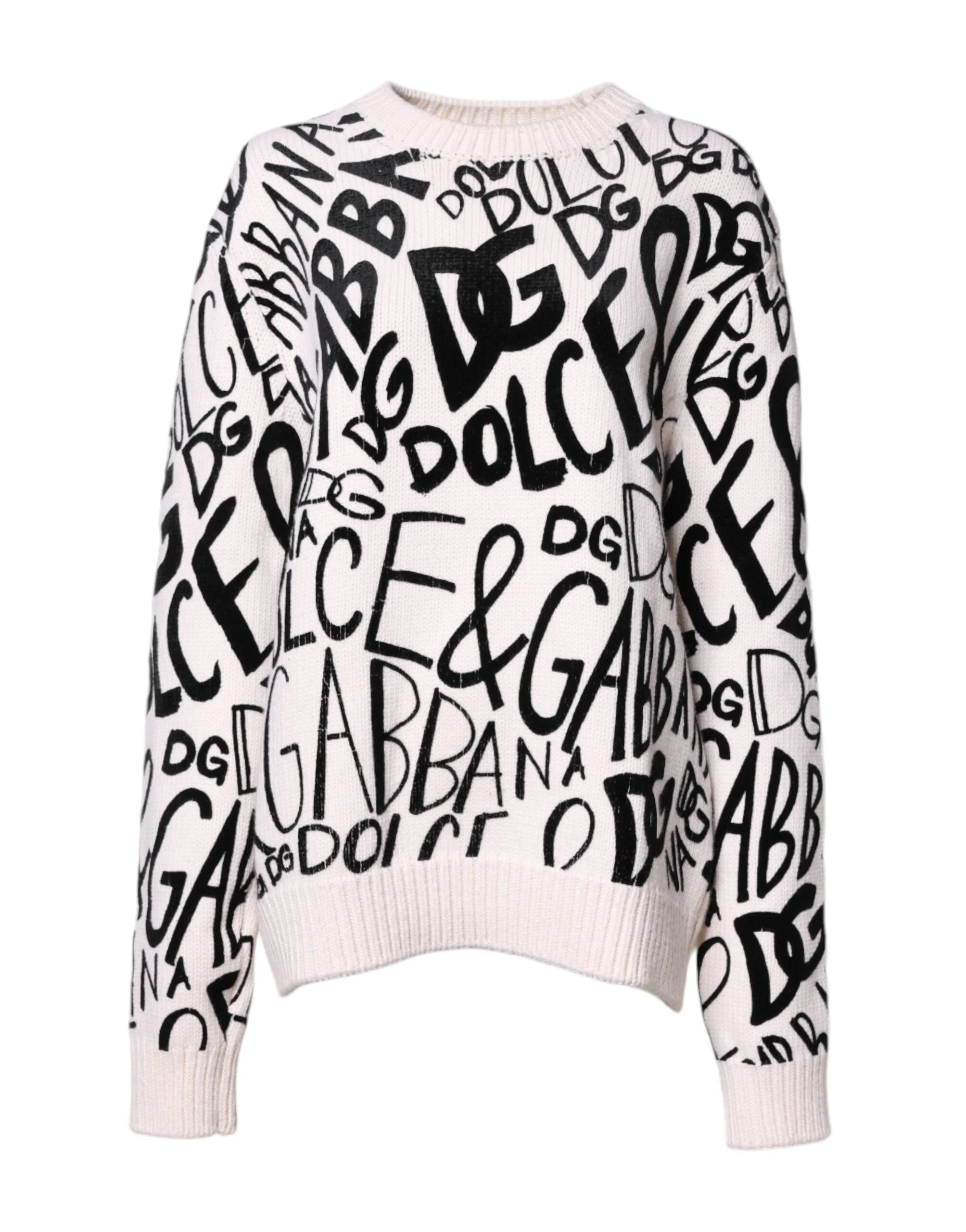 Dolce & Gabbana White Black Logo Print Women Pullover Sweater - IT40|S - Sweaters