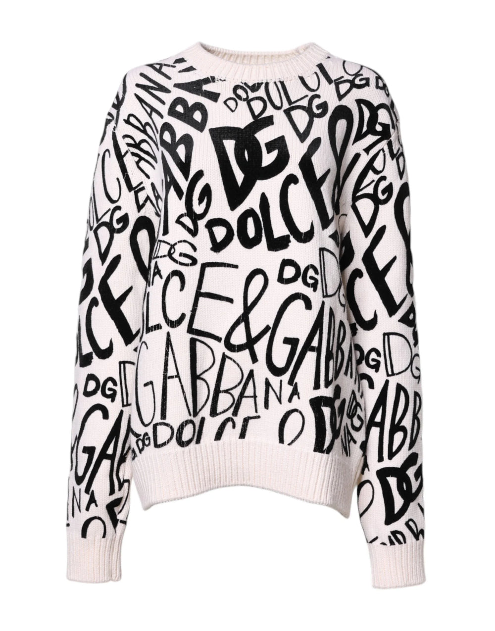 Dolce & Gabbana White Black Logo Print Women Pullover Sweater - IT40|S - Sweaters