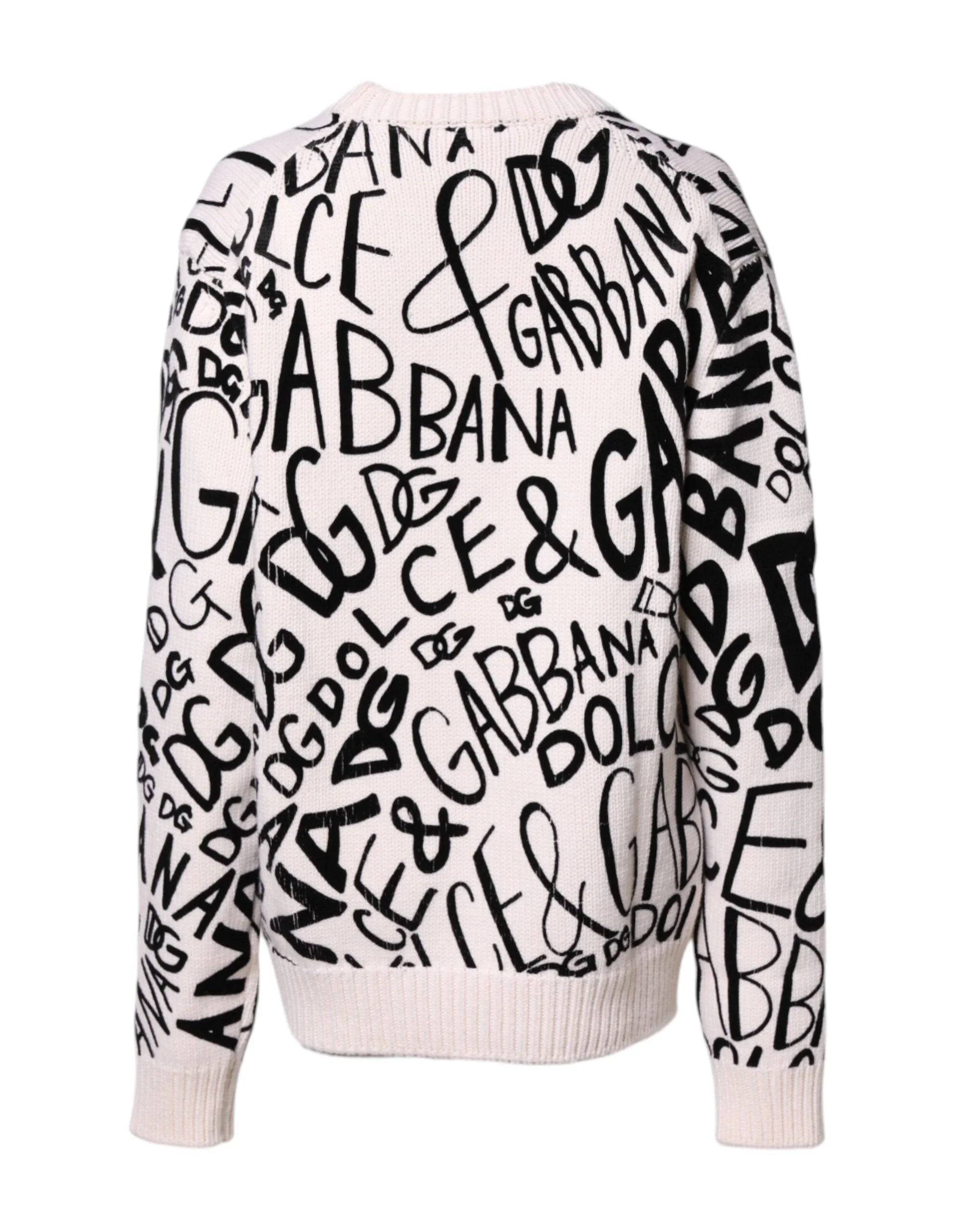 Dolce & Gabbana White Black Logo Print Women Pullover Sweater - IT40|S - Sweaters