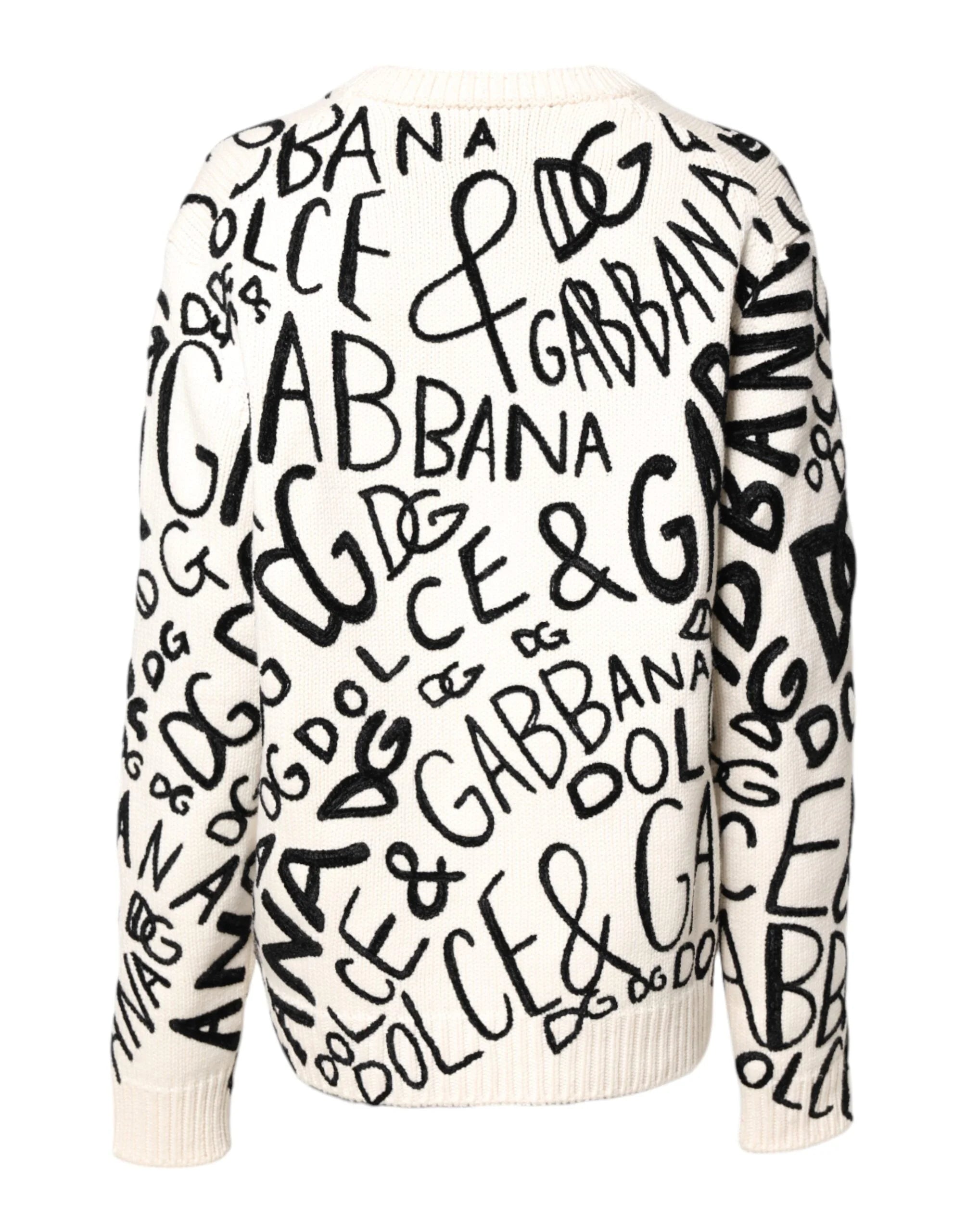 Dolce & Gabbana White Black Logo Print Women Pullover Sweater - IT40|S - Sweaters