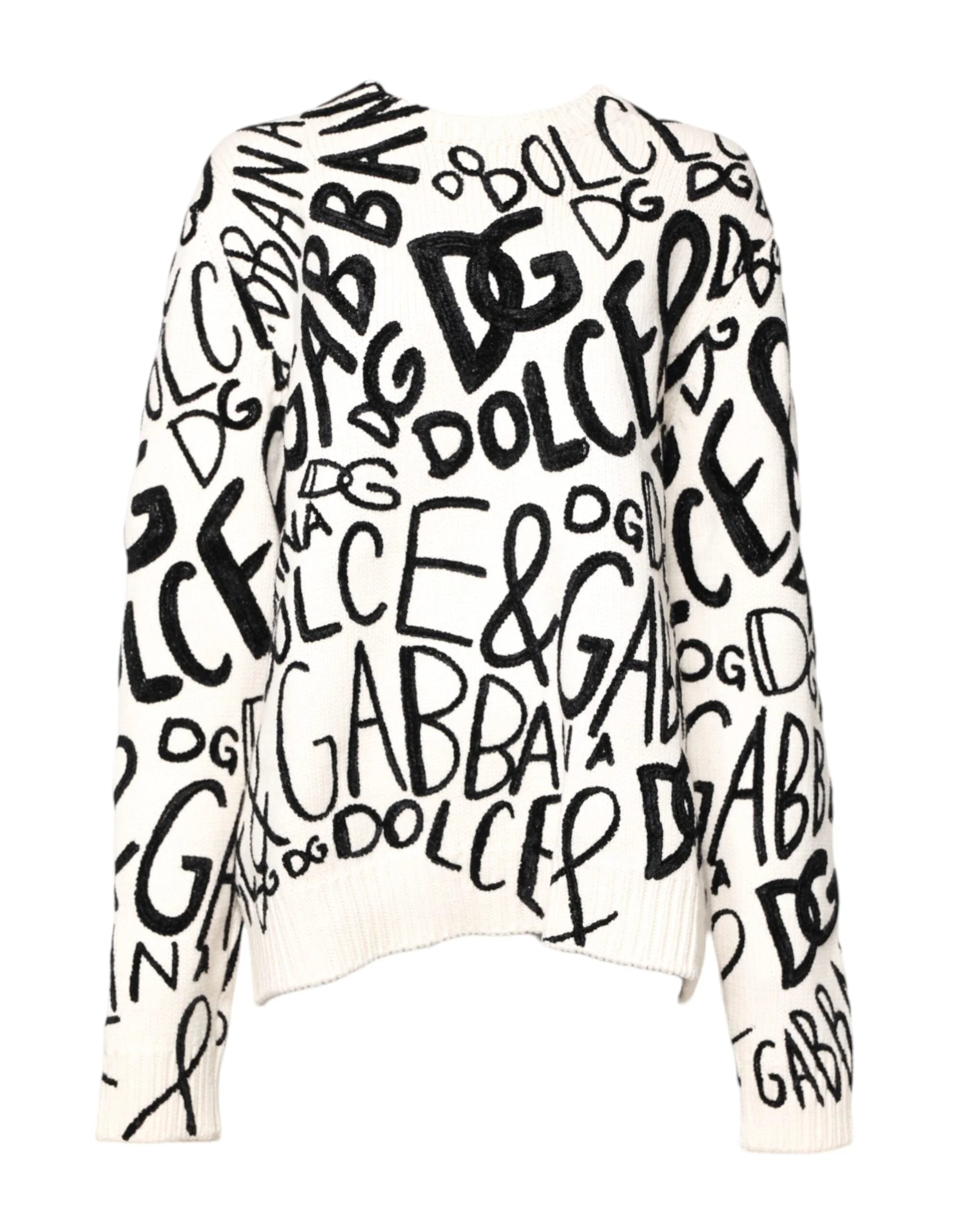 Dolce & Gabbana White Black Logo Print Women Pullover Sweater - IT40|S - Sweaters