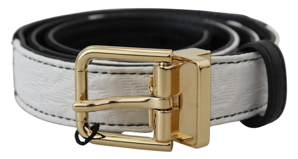 Dolce & Gabbana White Black Patchwork Gold Metal Buckle Belt - 75 cm / 29,5 Inches - Belts