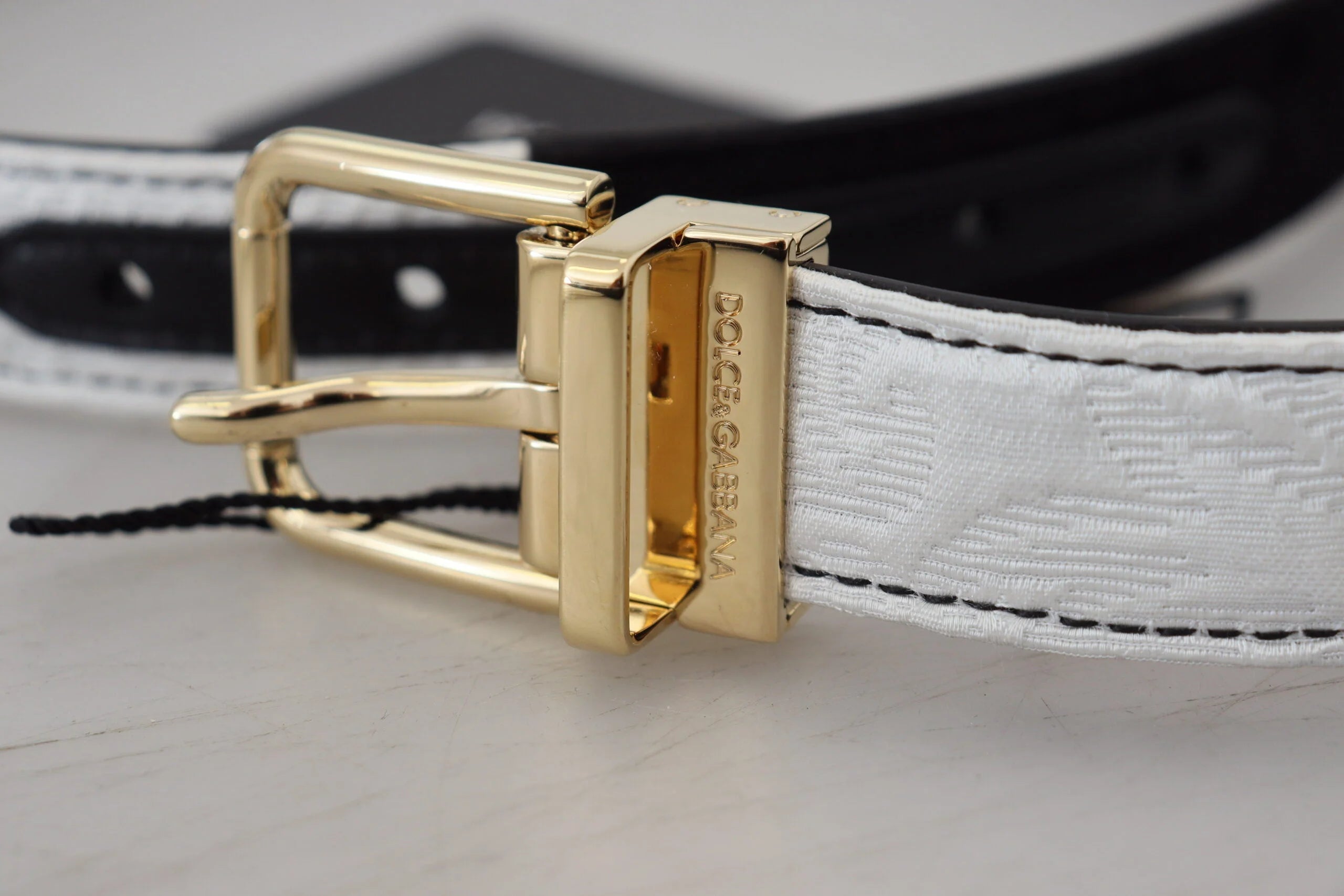 Dolce & Gabbana White Black Patchwork Gold Metal Buckle Belt - 75 cm / 29,5 Inches - Belts