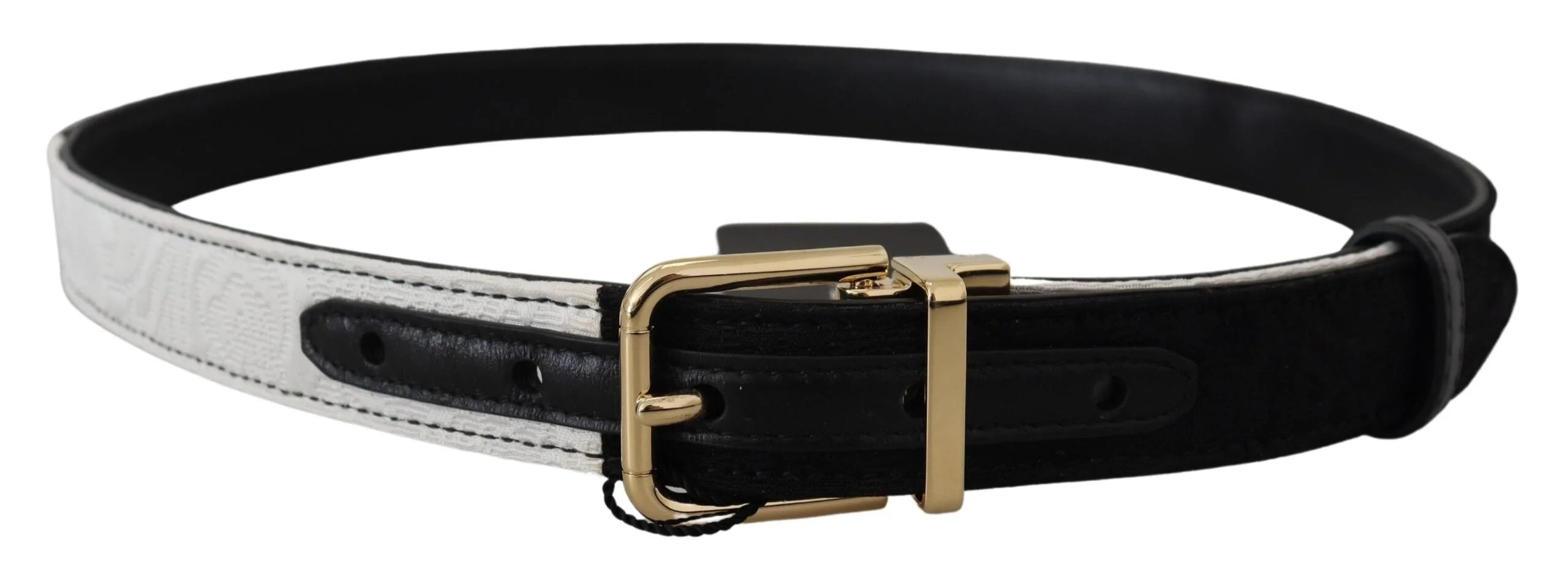 Dolce & Gabbana White Black Patchwork Gold Metal Buckle Belt - 75 cm / 29,5 Inches - Belts
