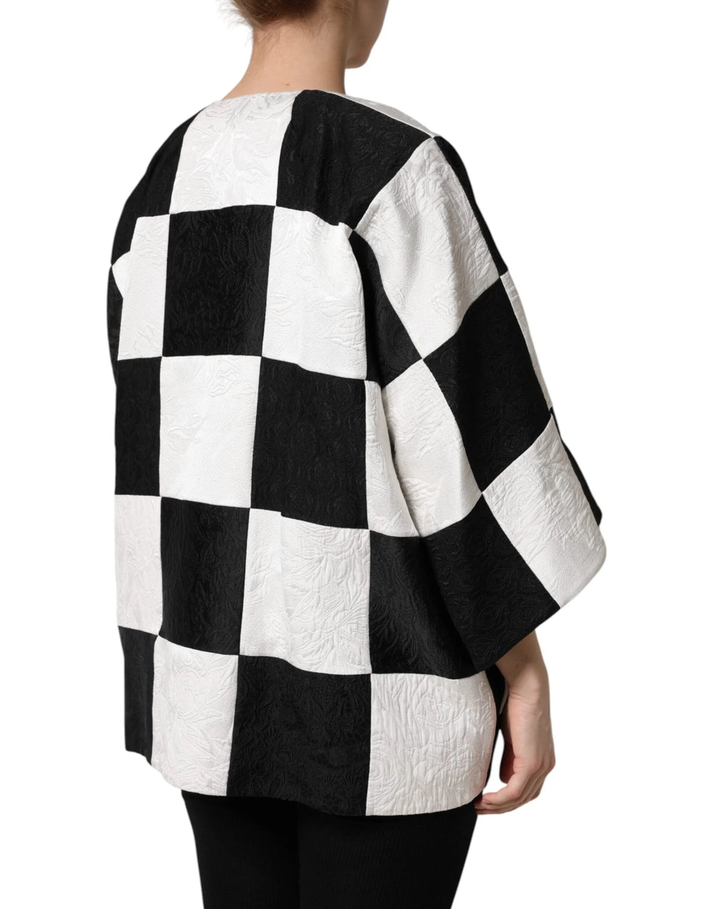 Dolce & Gabbana White Black Patchwork Jacquard Blazer Jacket - Sport Jackets