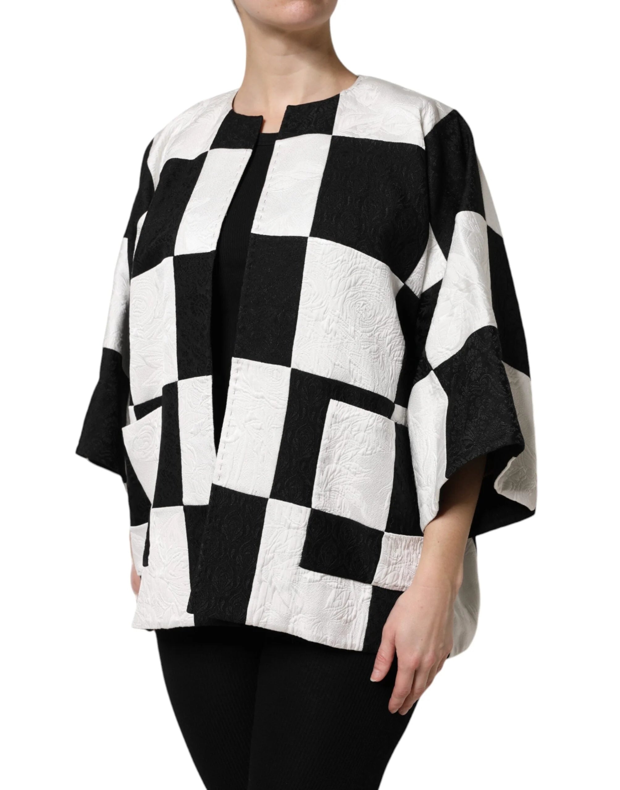 Dolce & Gabbana White Black Patchwork Jacquard Blazer Jacket - Sport Jackets