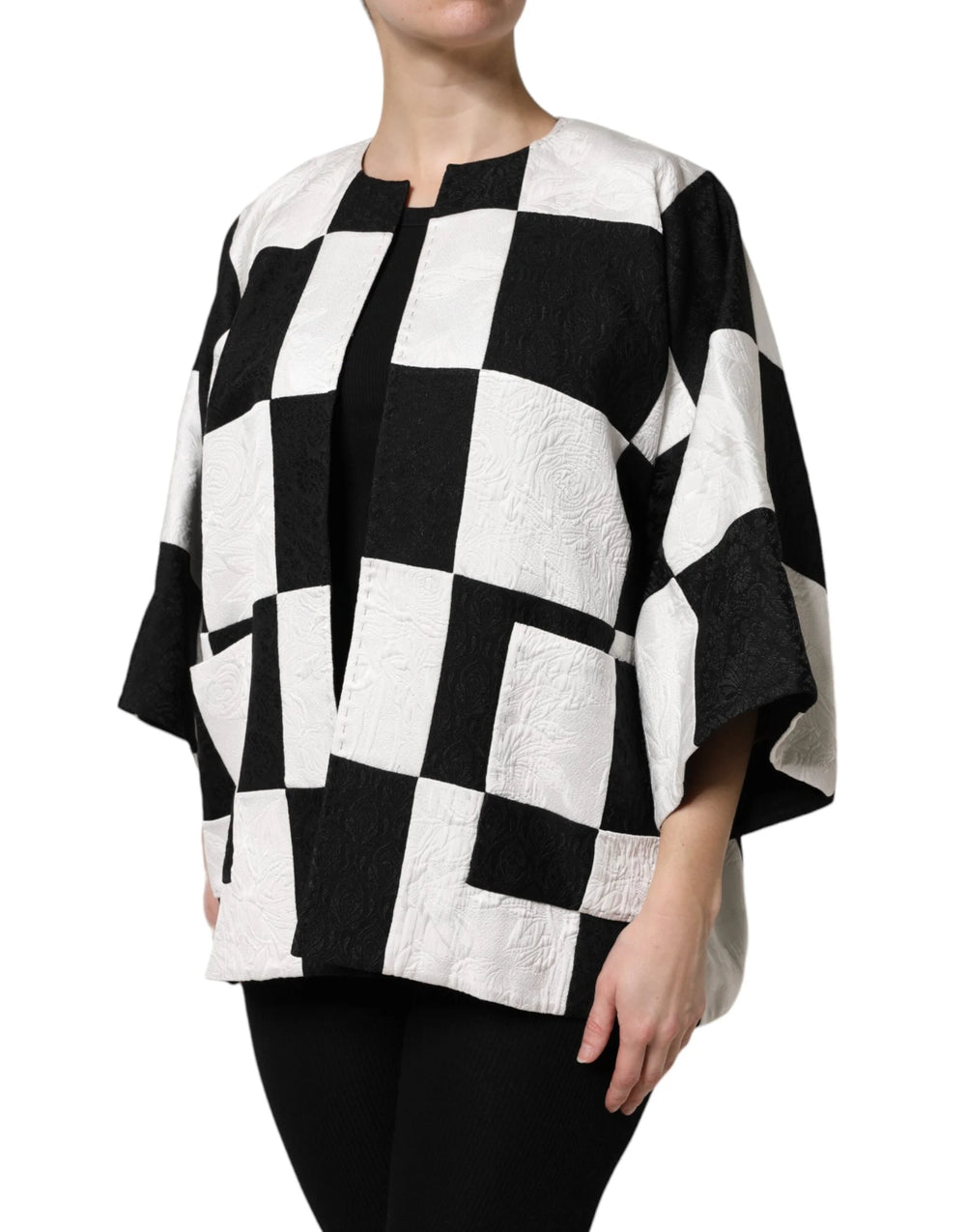 Dolce & Gabbana White Black Patchwork Jacquard Blazer Jacket - Sport Jackets