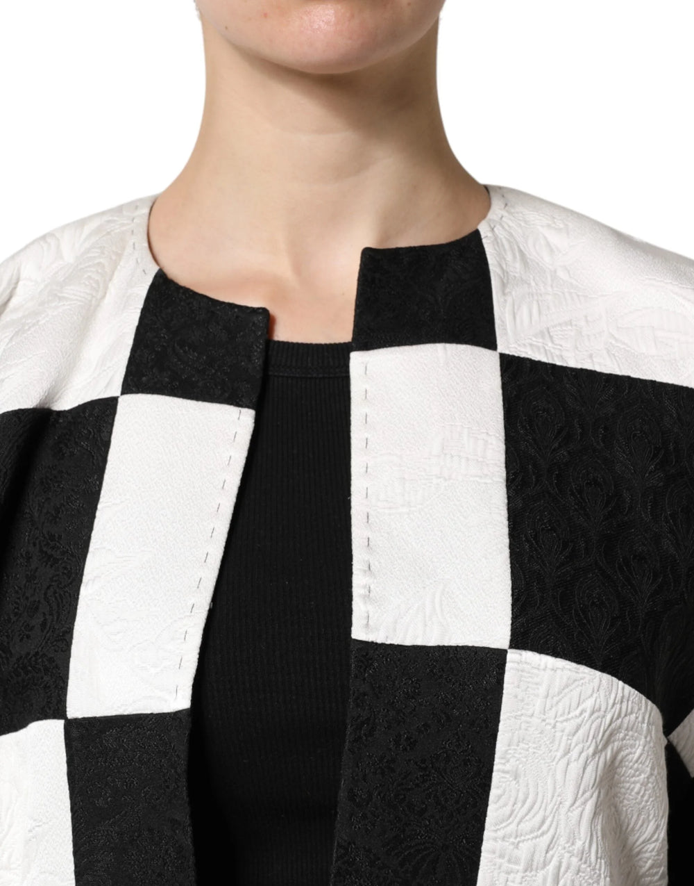 Dolce & Gabbana White Black Patchwork Jacquard Blazer Jacket - Sport Jackets