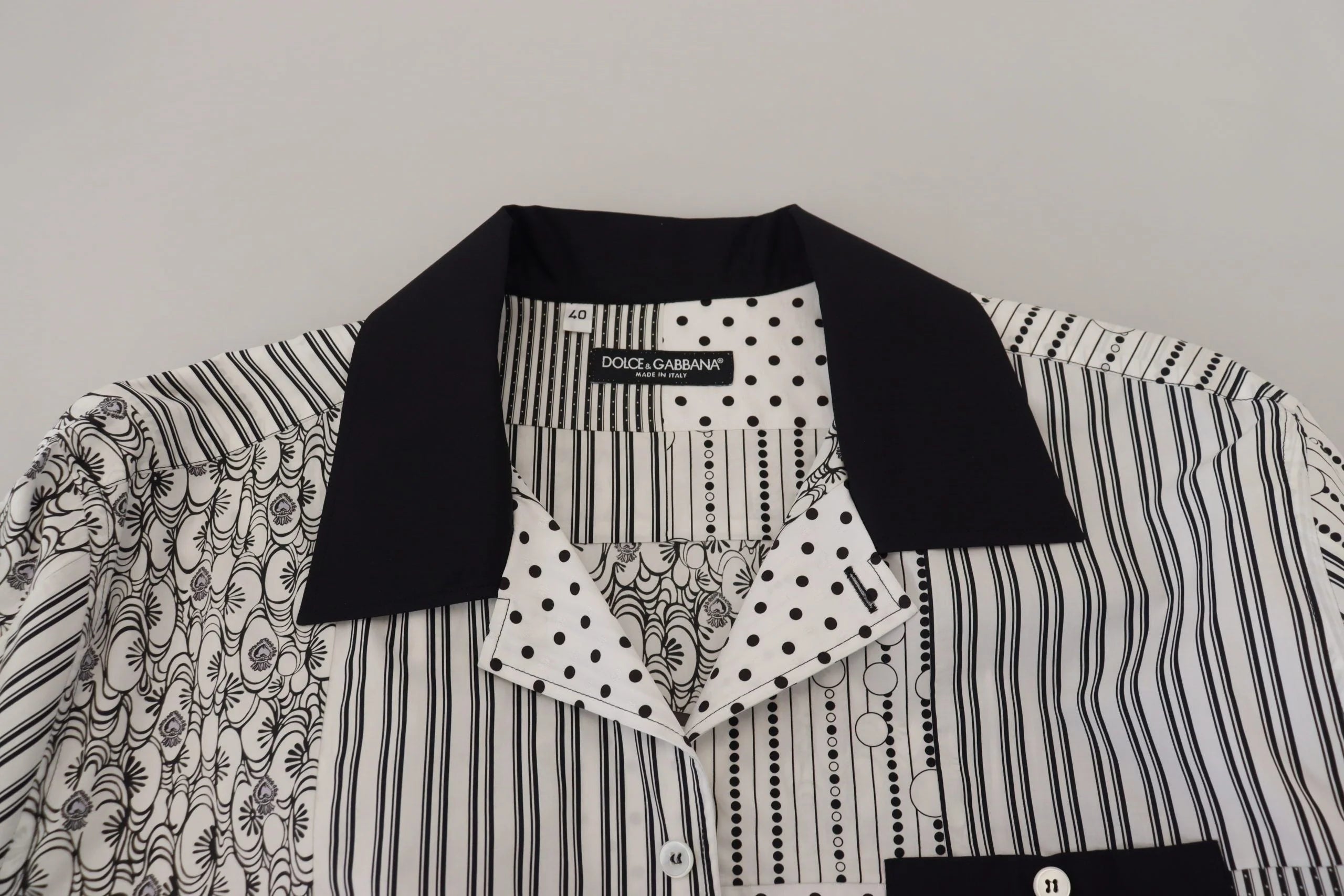 Dolce & Gabbana White Black Patterned Button Down Shirt - IT40 | M - Shirts