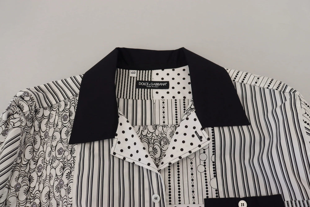 Dolce & Gabbana White Black Patterned Button Down Shirt - IT40 | M - Shirts