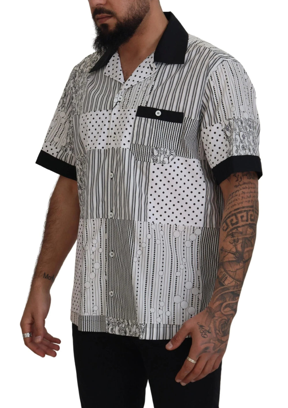 Dolce & Gabbana White Black Patterned Button Down Shirt - IT40 | M - Shirts
