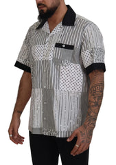 Dolce & Gabbana White Black Patterned Button Down Shirt - IT40 | M - Shirts