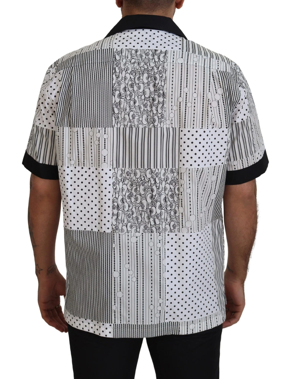 Dolce & Gabbana White Black Patterned Button Down Shirt - IT40 | M - Shirts