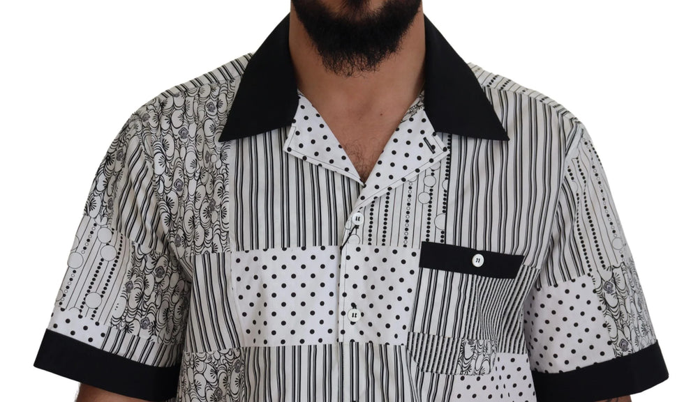 Dolce & Gabbana White Black Patterned Button Down Shirt - IT40 | M - Shirts