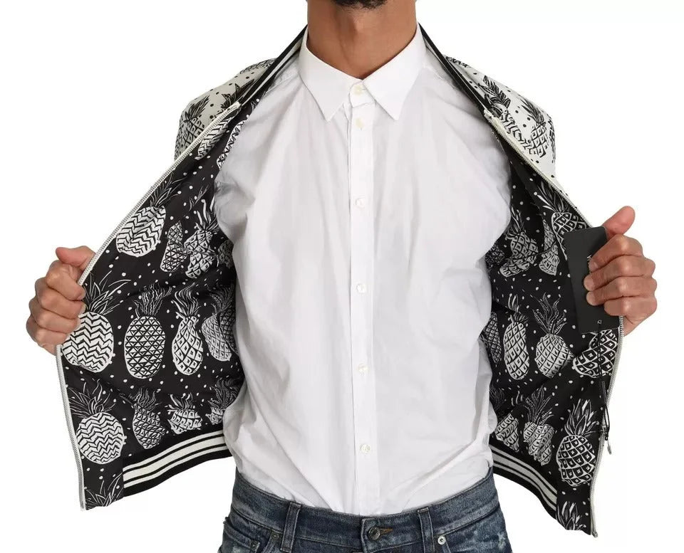 Dolce & Gabbana White Black Pineapple Bomber Coat Jacket - IT44 | XS - Bomber Jackets
